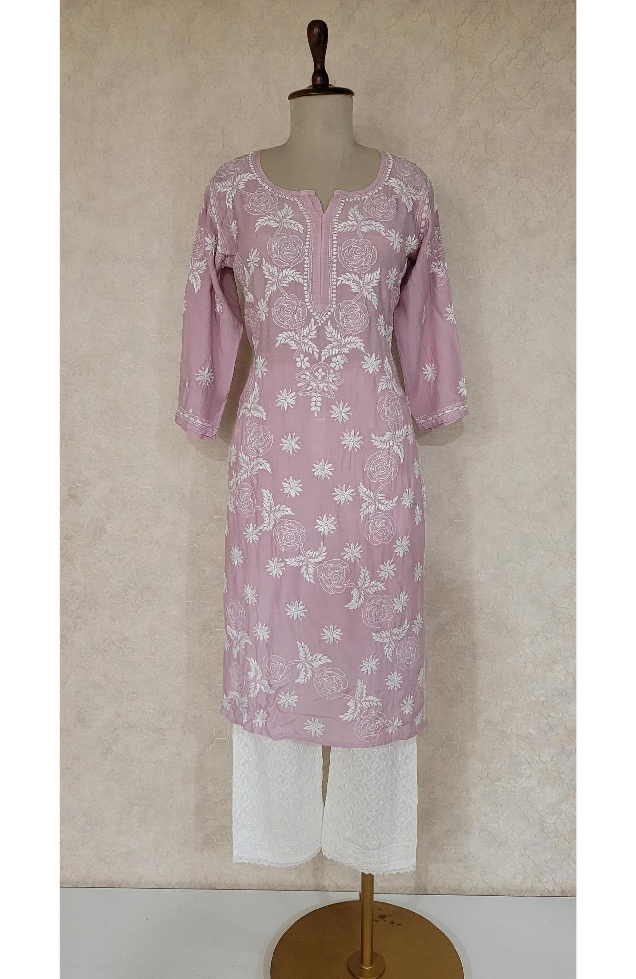 Onion Pink Muslin Chikankari Kurta