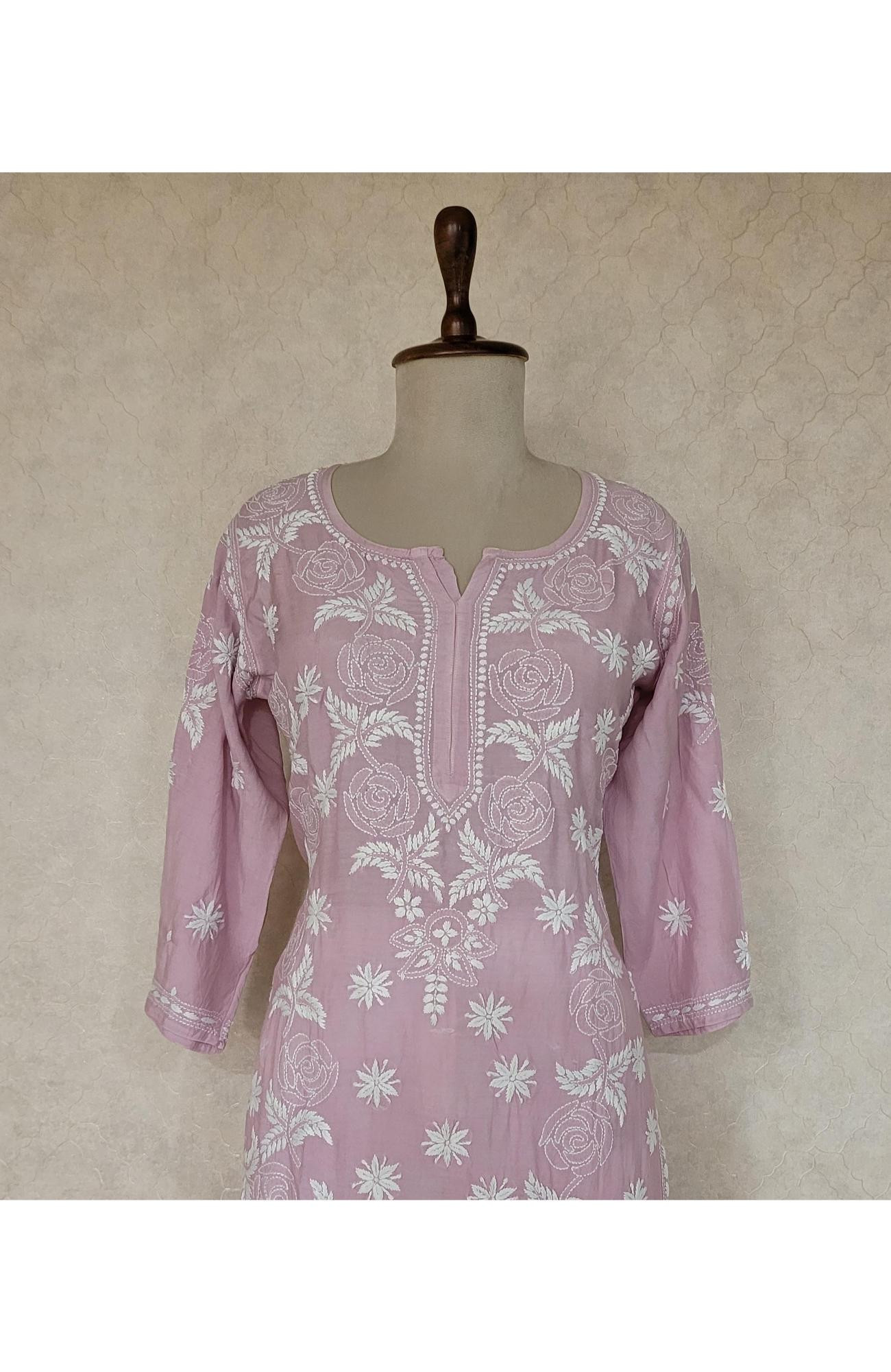 Onion Pink Muslin Chikankari Kurta