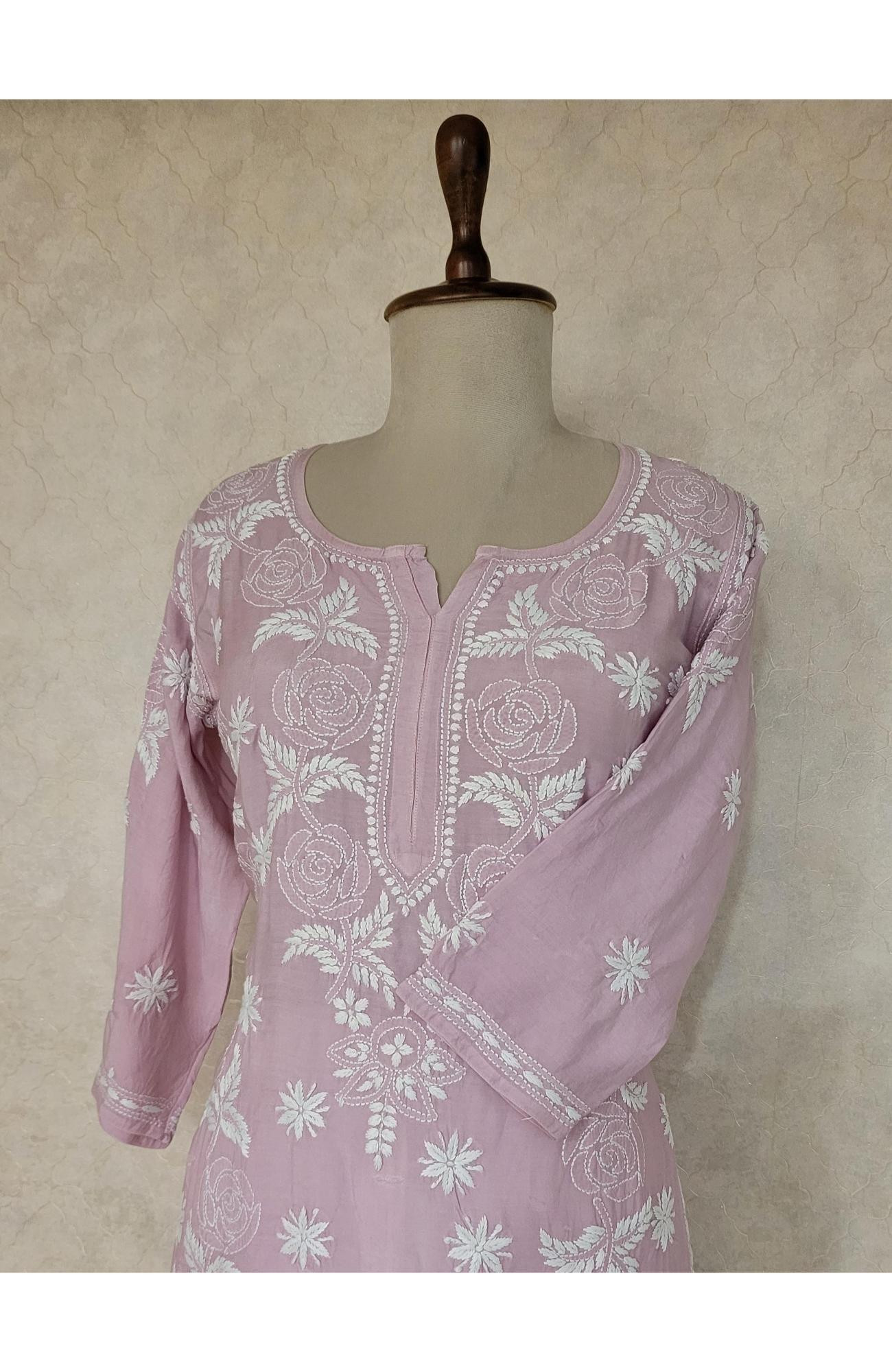 Onion Pink Muslin Chikankari Kurta