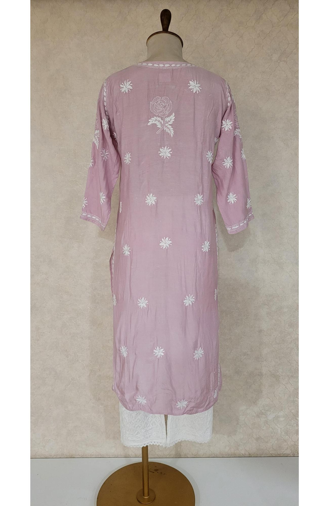 Onion Pink Muslin Chikankari Kurta