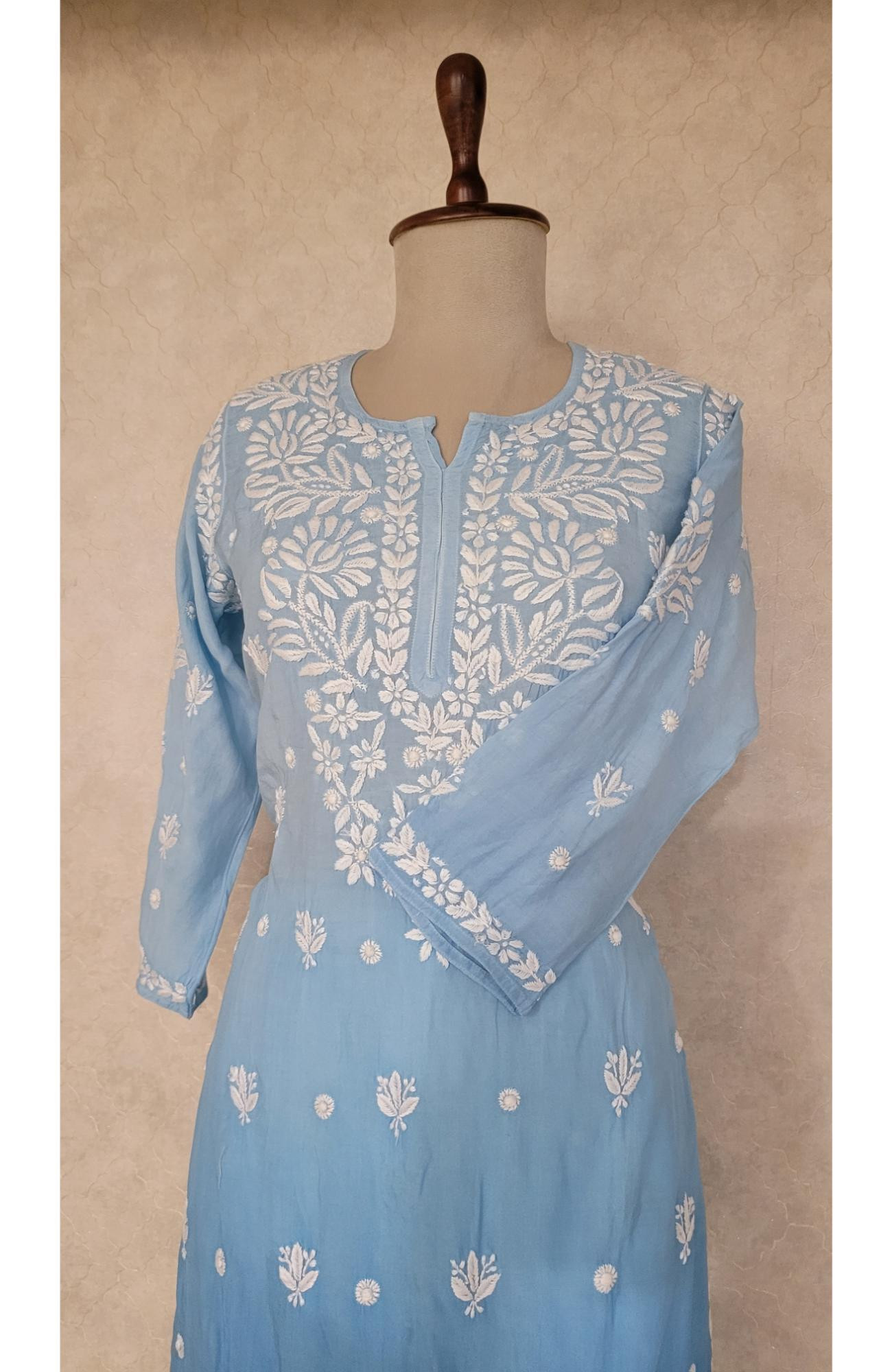 Dark Blue Ombre Muslin Chikankari Kurta