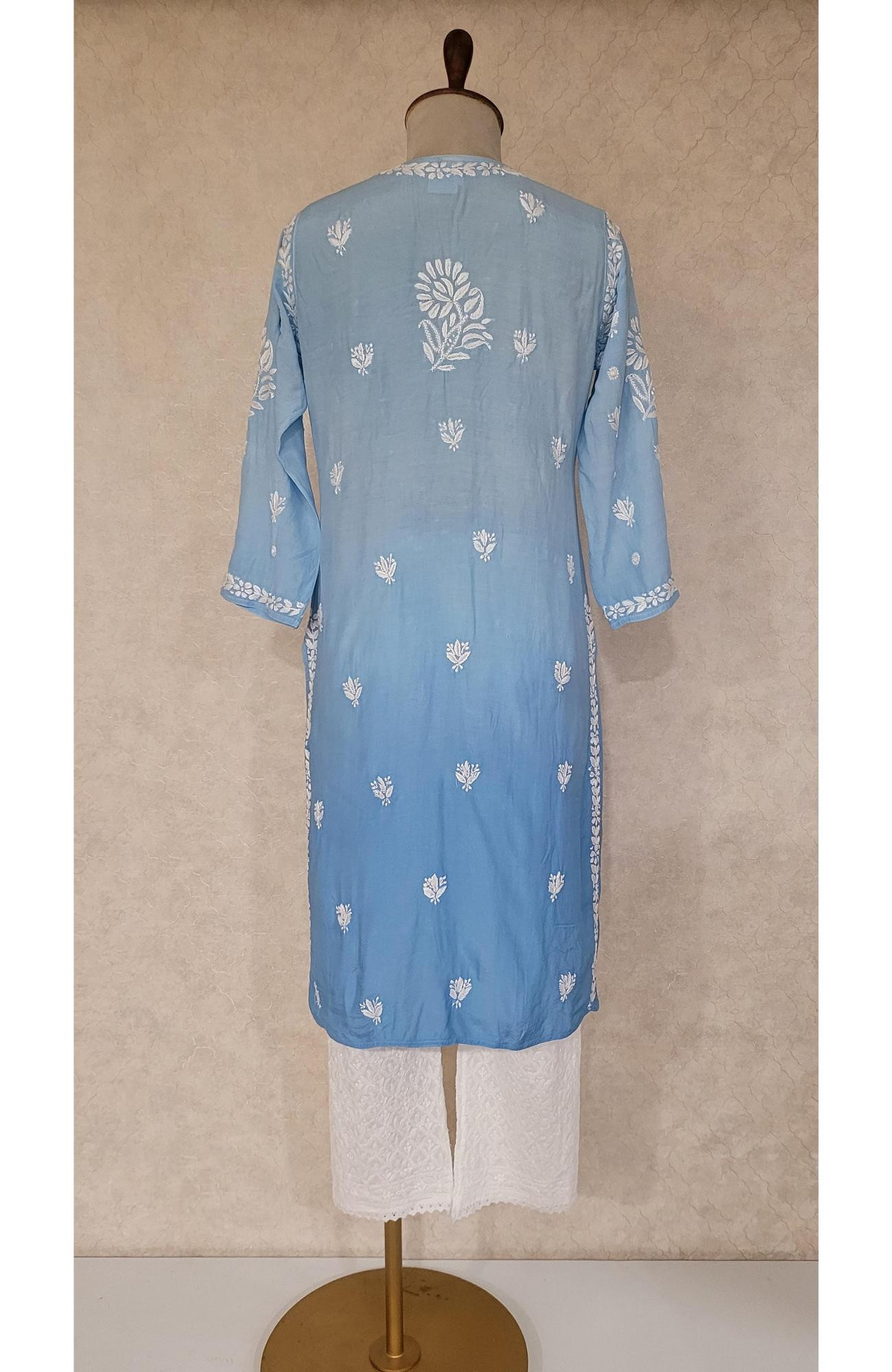 Dark Blue Ombre Muslin Chikankari Kurta