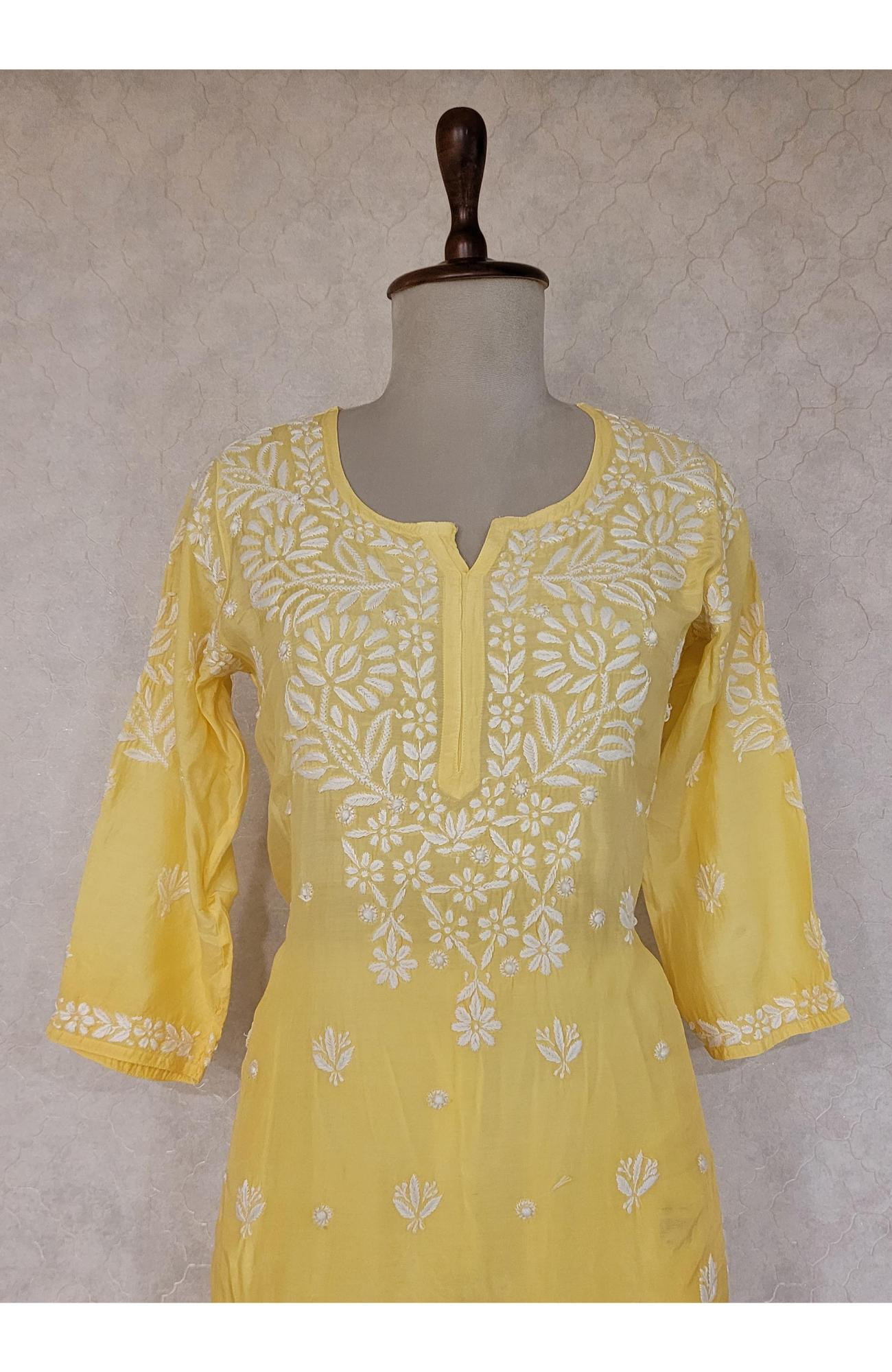 Yellow Muslin Chikankari Kurta