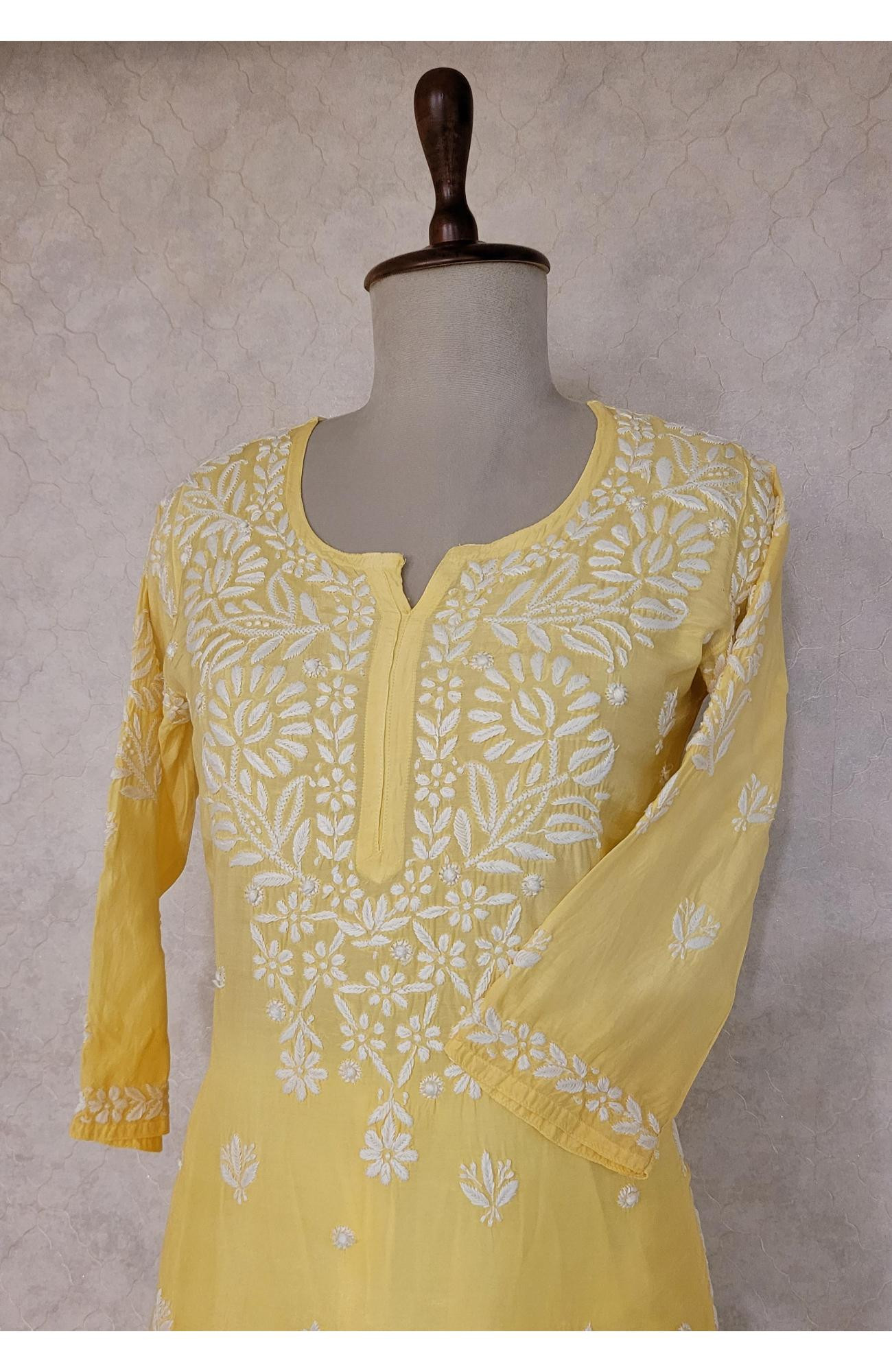Yellow Muslin Chikankari Kurta