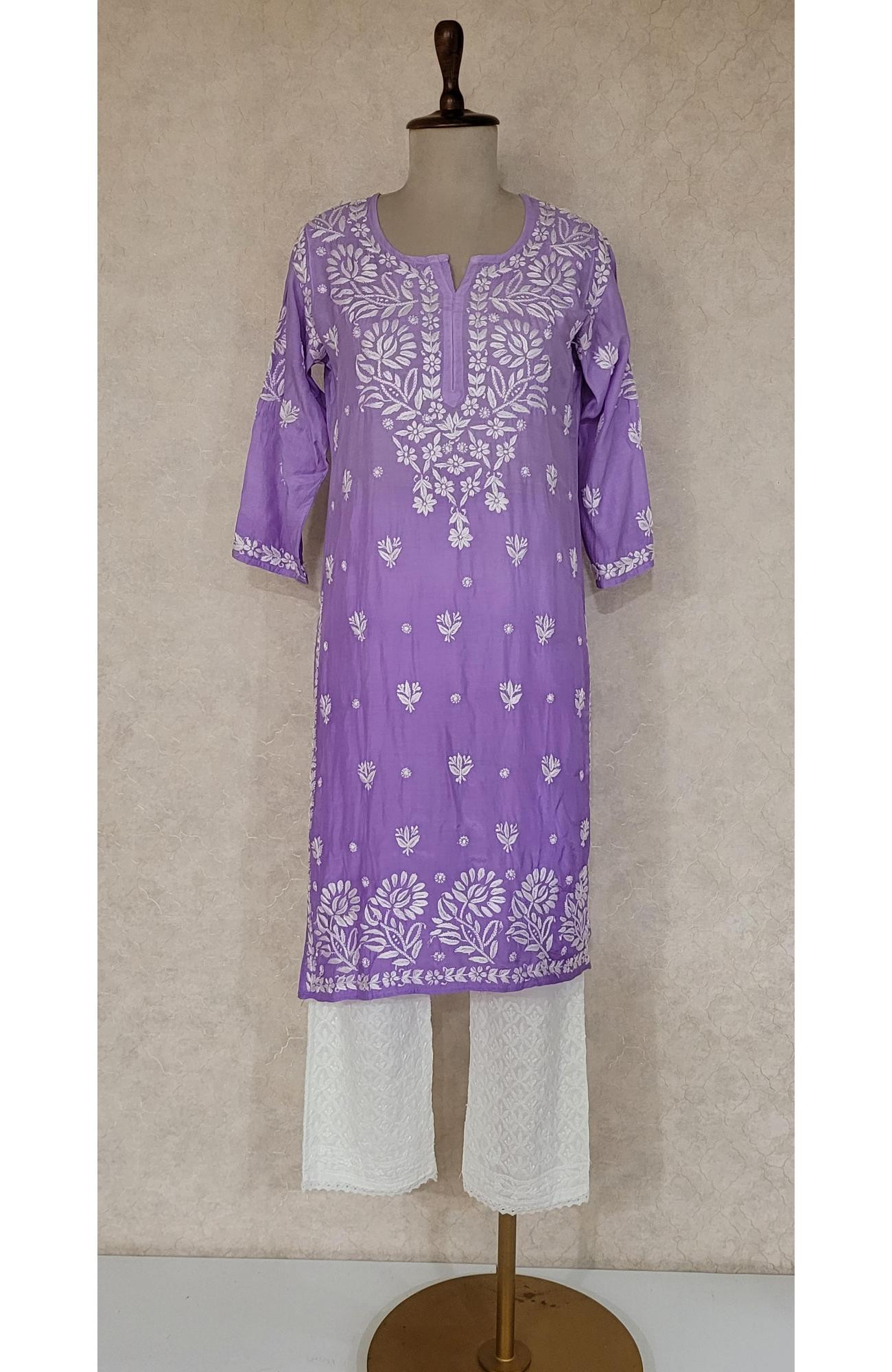 Purple Ombre Muslin Chikankari Kurta