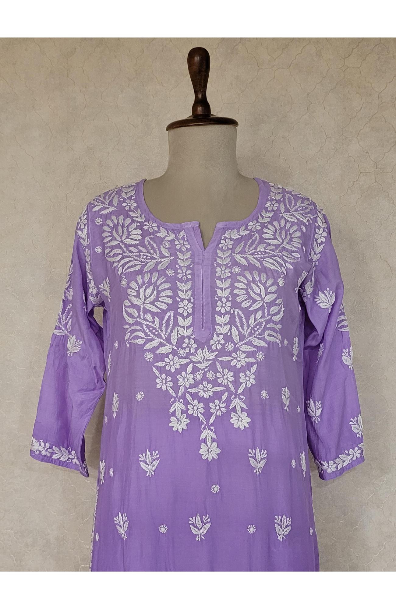 Purple Ombre Muslin Chikankari Kurta