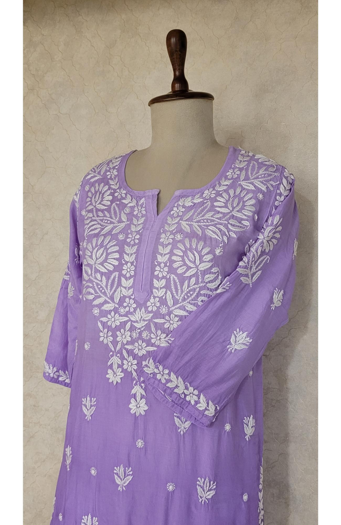 Purple Ombre Muslin Chikankari Kurta