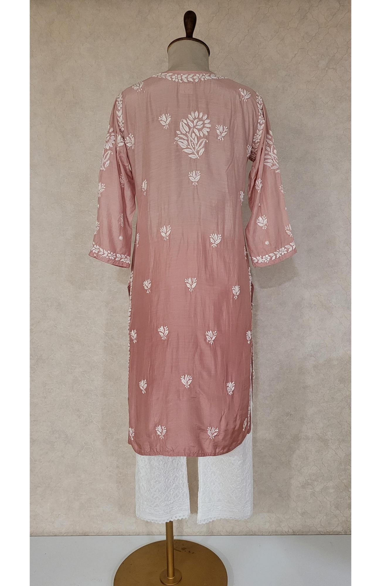 Dark Pink Ombre Muslin Chikankari Kurta