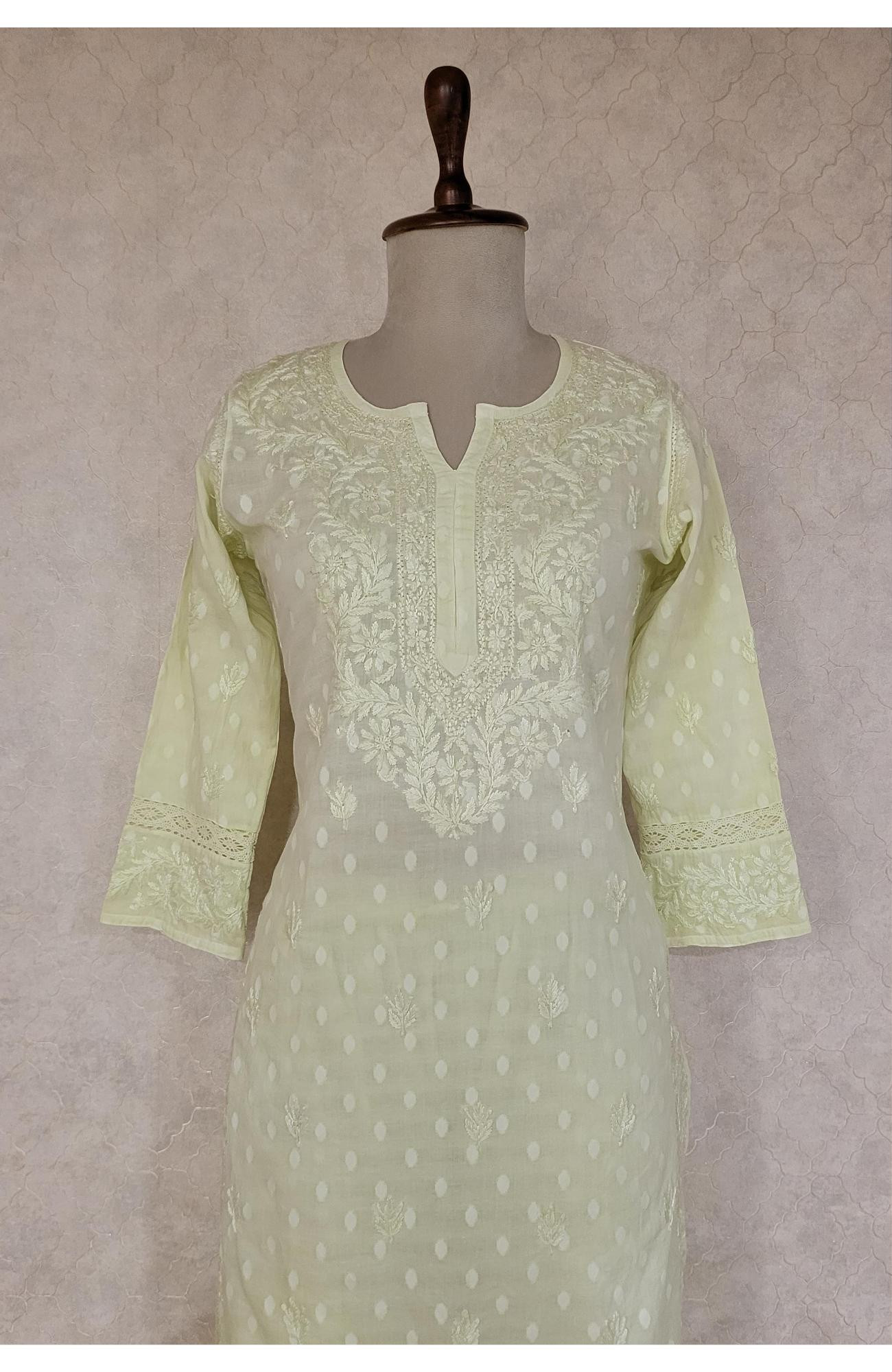 Light Green Mul Cotton Chikankari Kurta & Pant Set