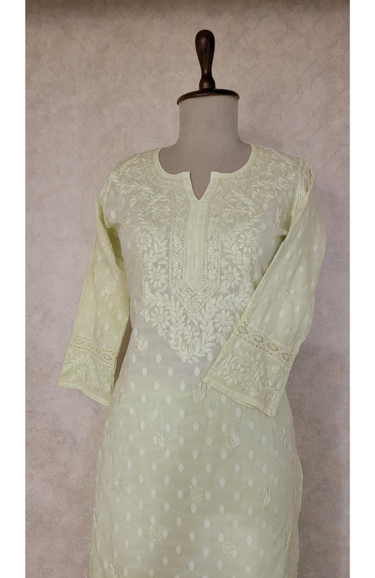 Light Green Mul Cotton Chikankari Kurta & Pant Set