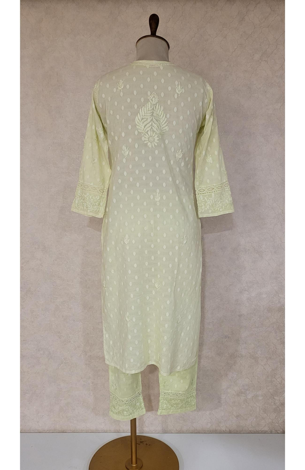 Light Green Mul Cotton Chikankari Kurta & Pant Set