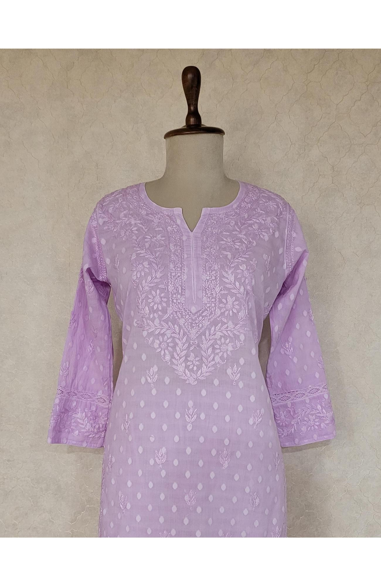 Lavender Mul Chanderi Chikankari Kurta & Pant Set