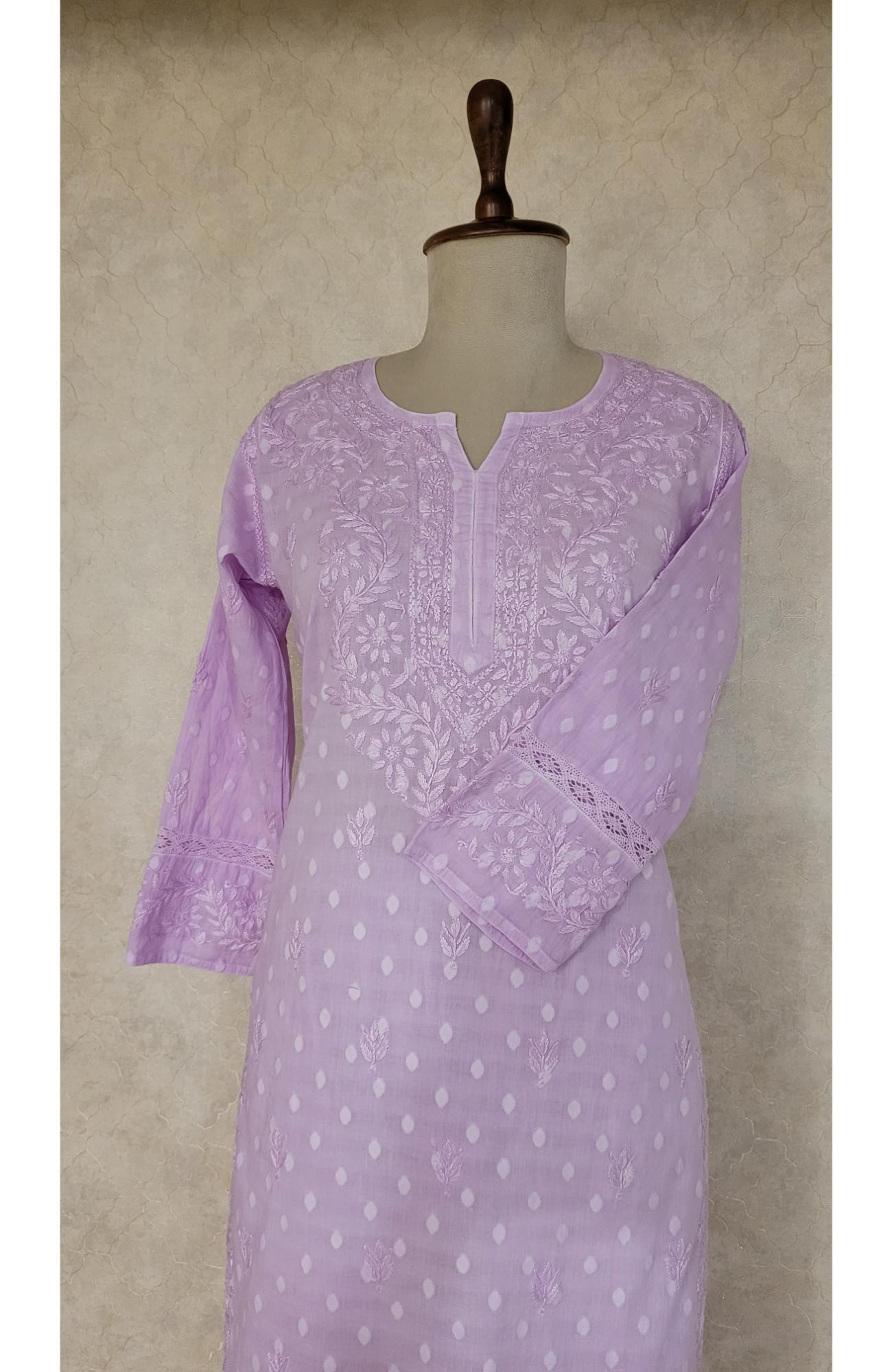 Lavender Mul Chanderi Chikankari Kurta & Pant Set