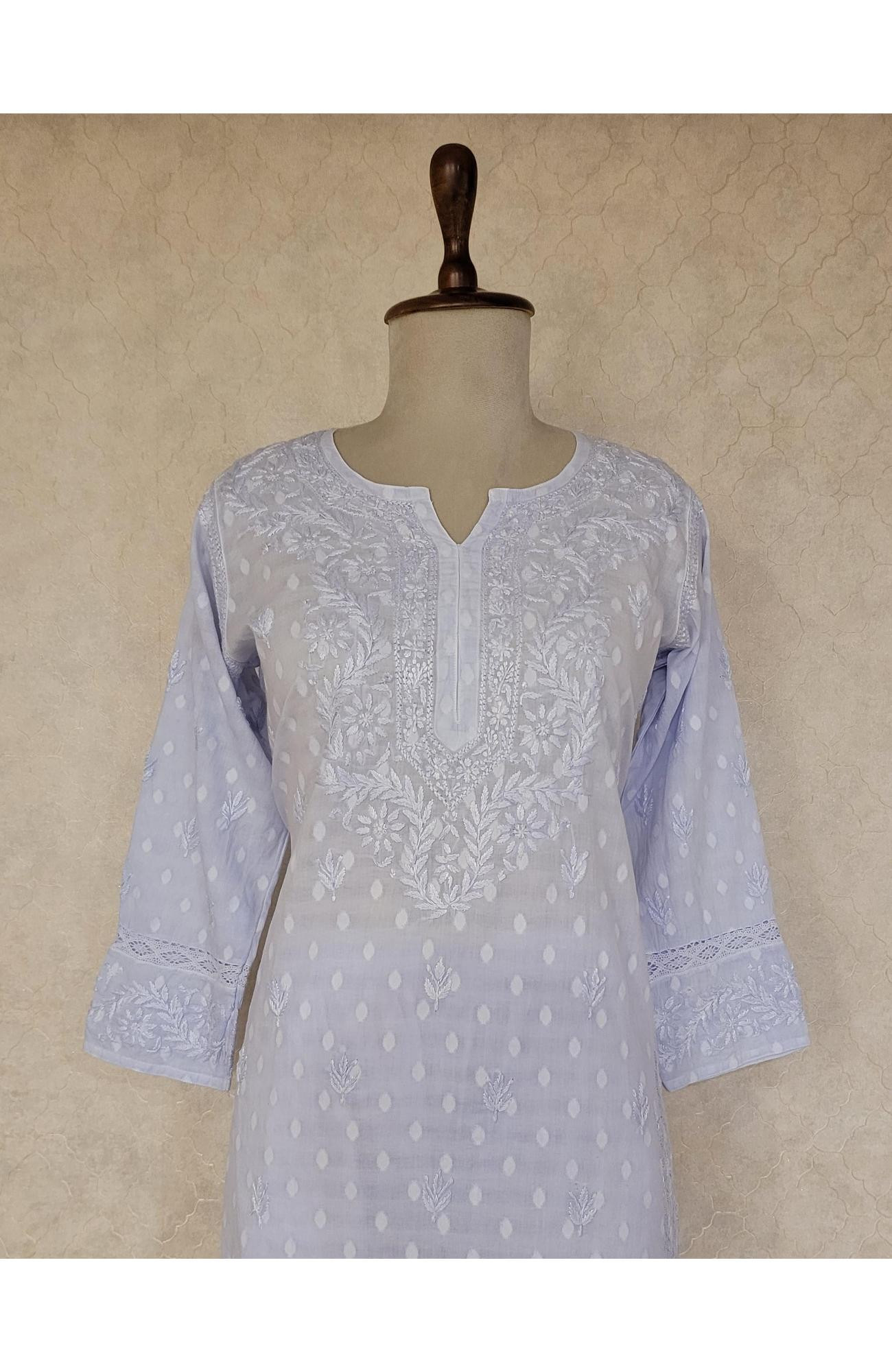 Blue Mul Cotton Chikankari Kurta & Pant Set