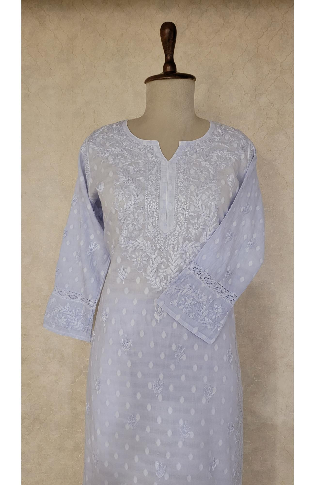 Blue Mul Cotton Chikankari Kurta & Pant Set