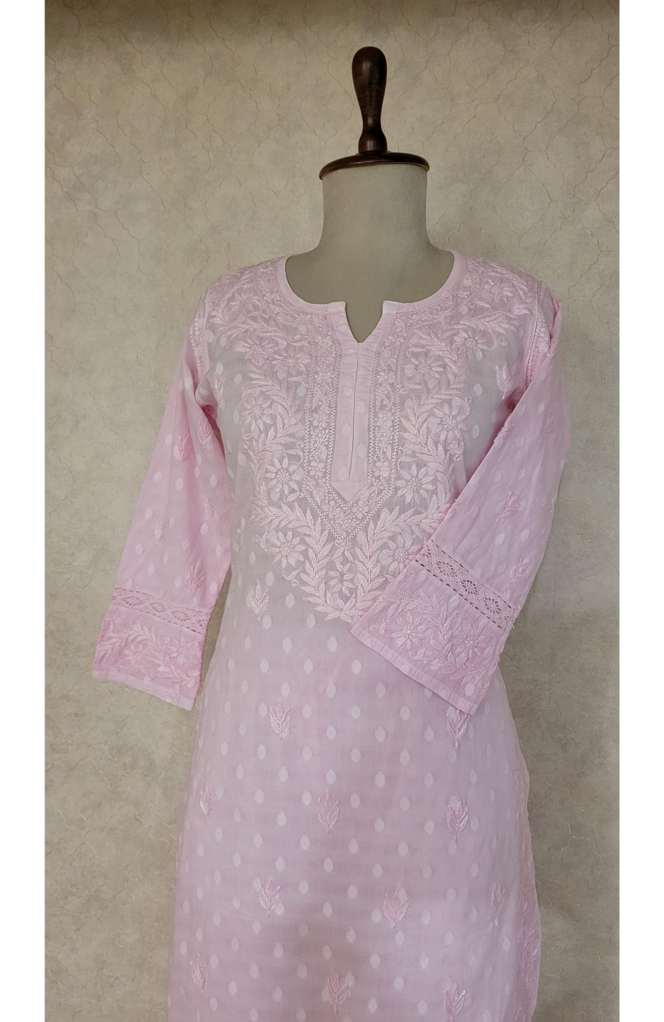 Baby Pink Mul Cotton Chikankari Kurta & Pant Set