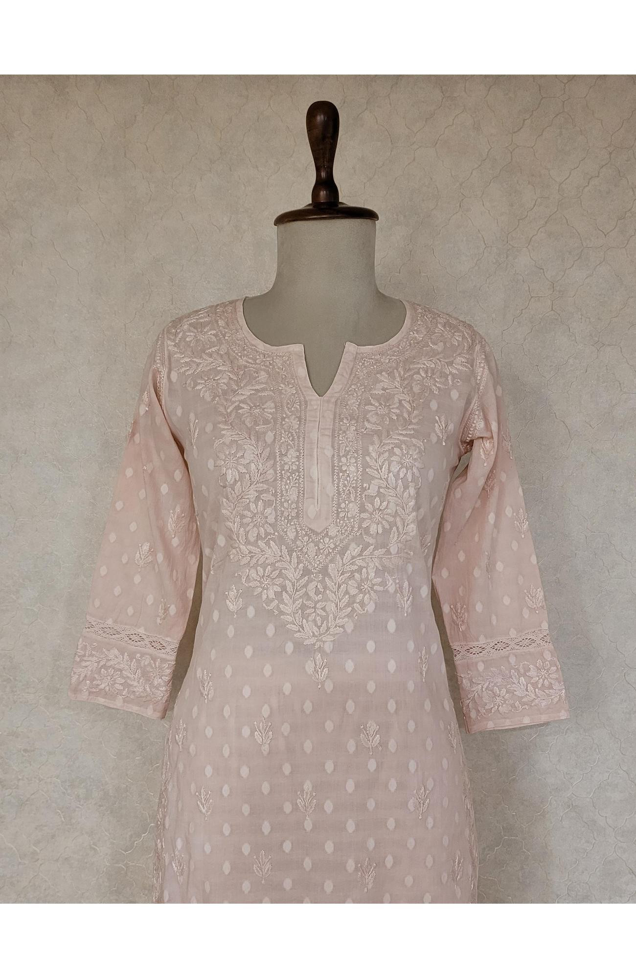 Pink Chanderi Silk Chikankari Saree