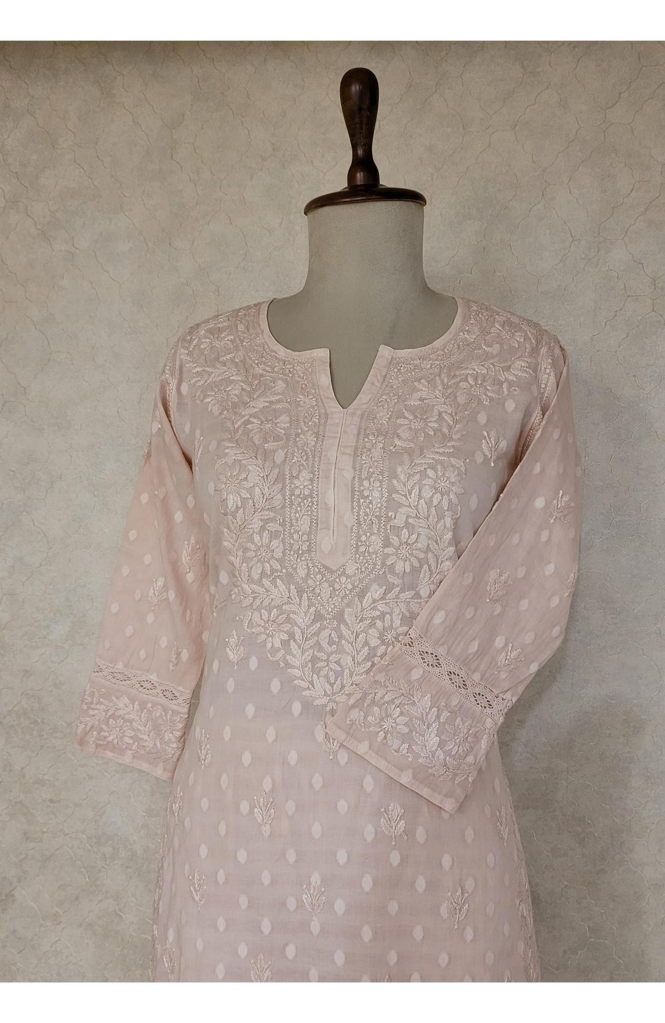 Pink Chanderi Silk Chikankari Saree