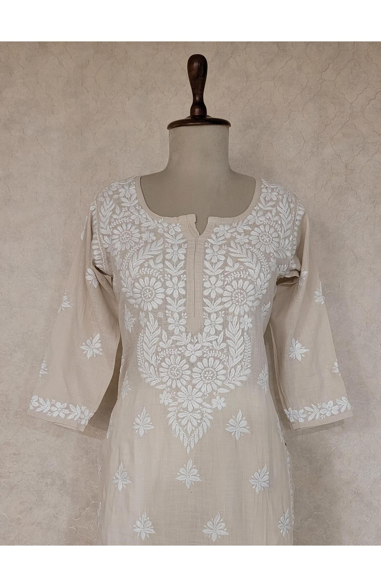 Beige Khadi Cotton Chikankari Kurta