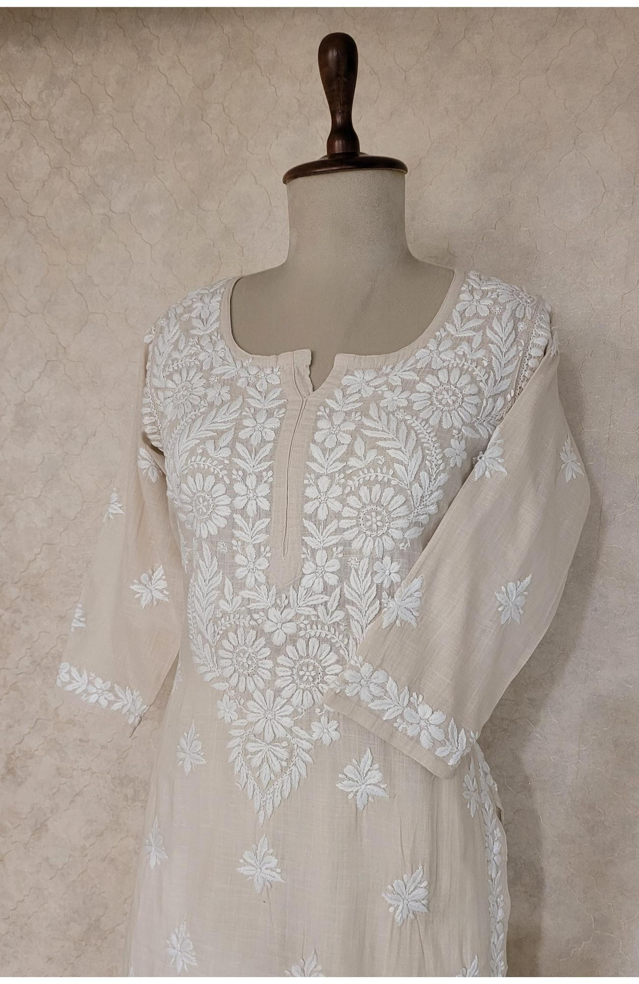 Beige Khadi Cotton Chikankari Kurta