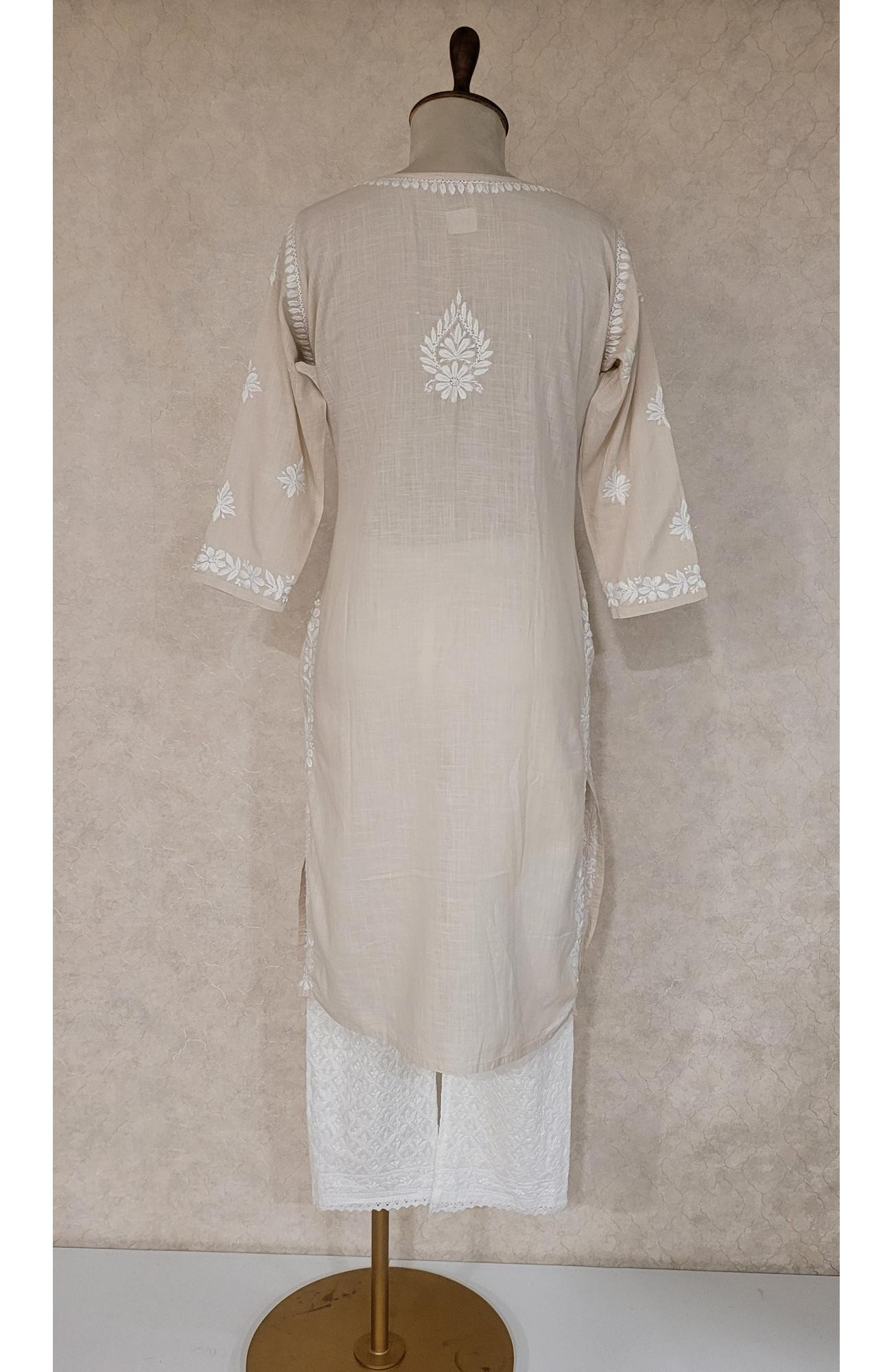 Beige Khadi Cotton Chikankari Kurta