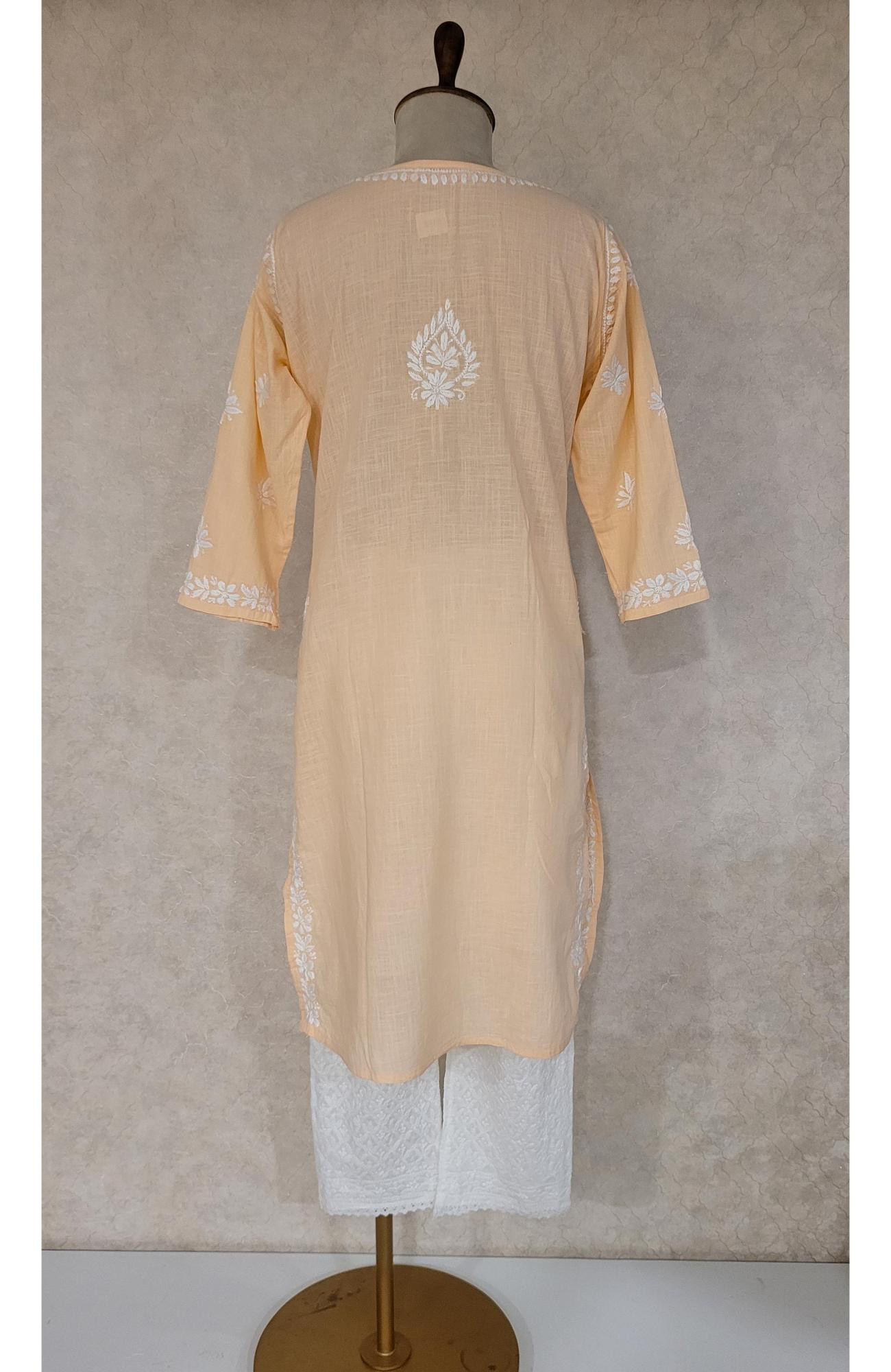 Peach Khadi Cotton Chikankari Kurta