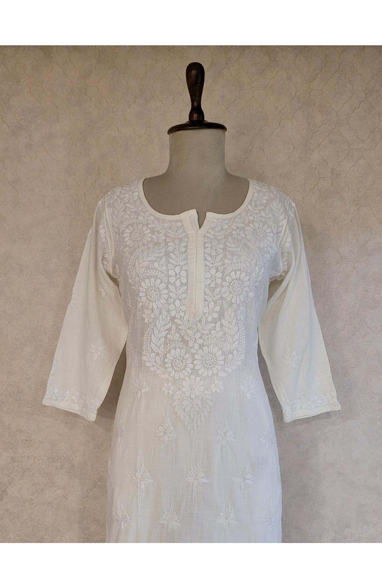 Off White Khadi Cotton Chikankari Kurta