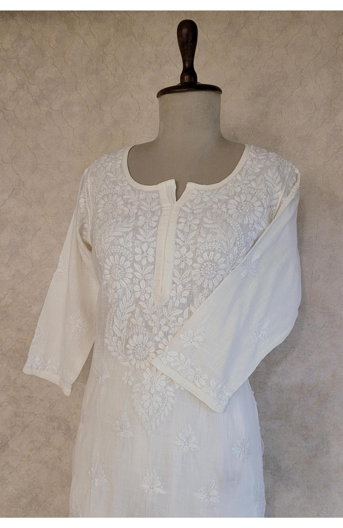 Off White Khadi Cotton Chikankari Kurta
