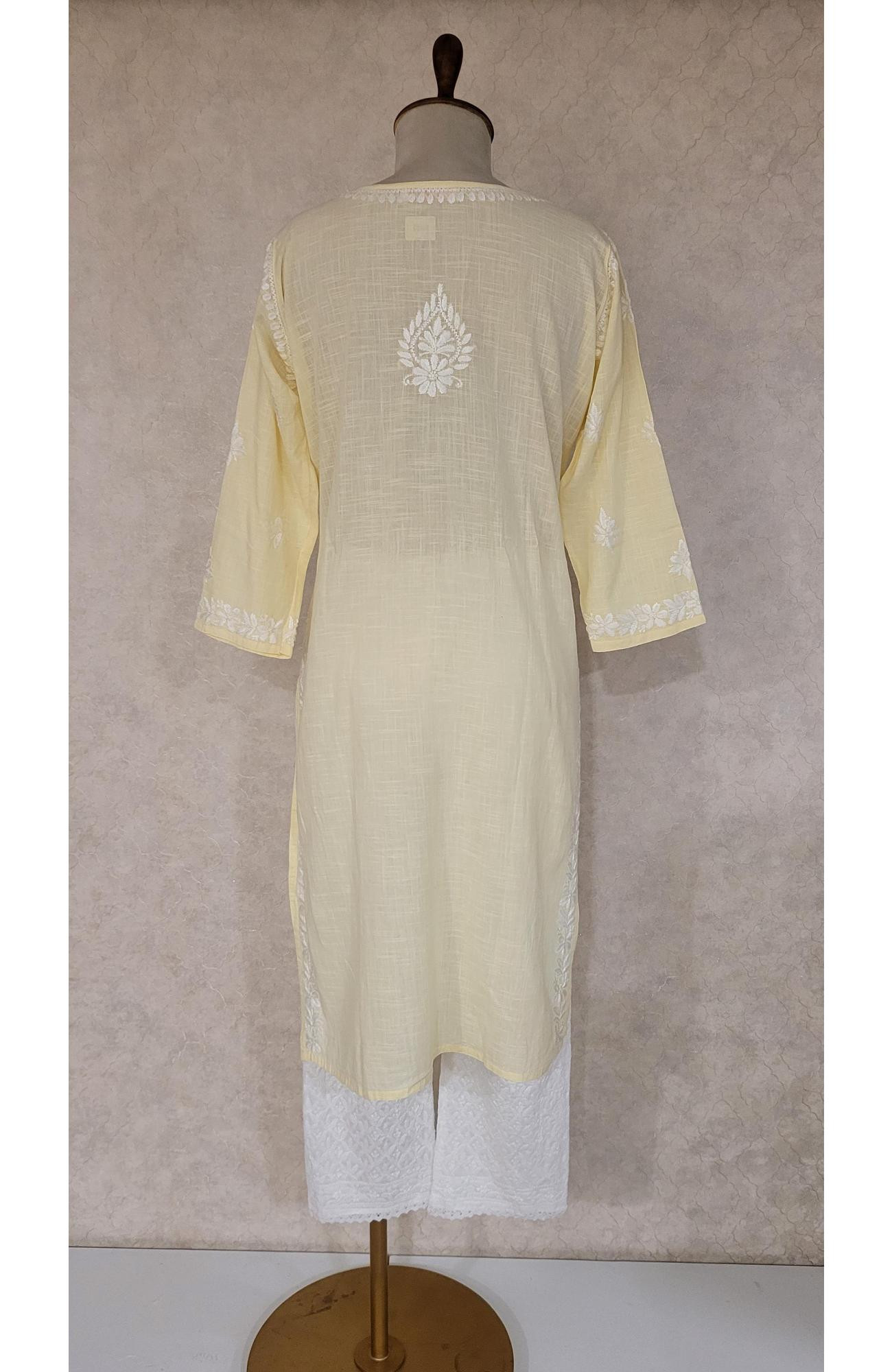 Lemon Yellow Khadi Cotton Chikankari Kurta
