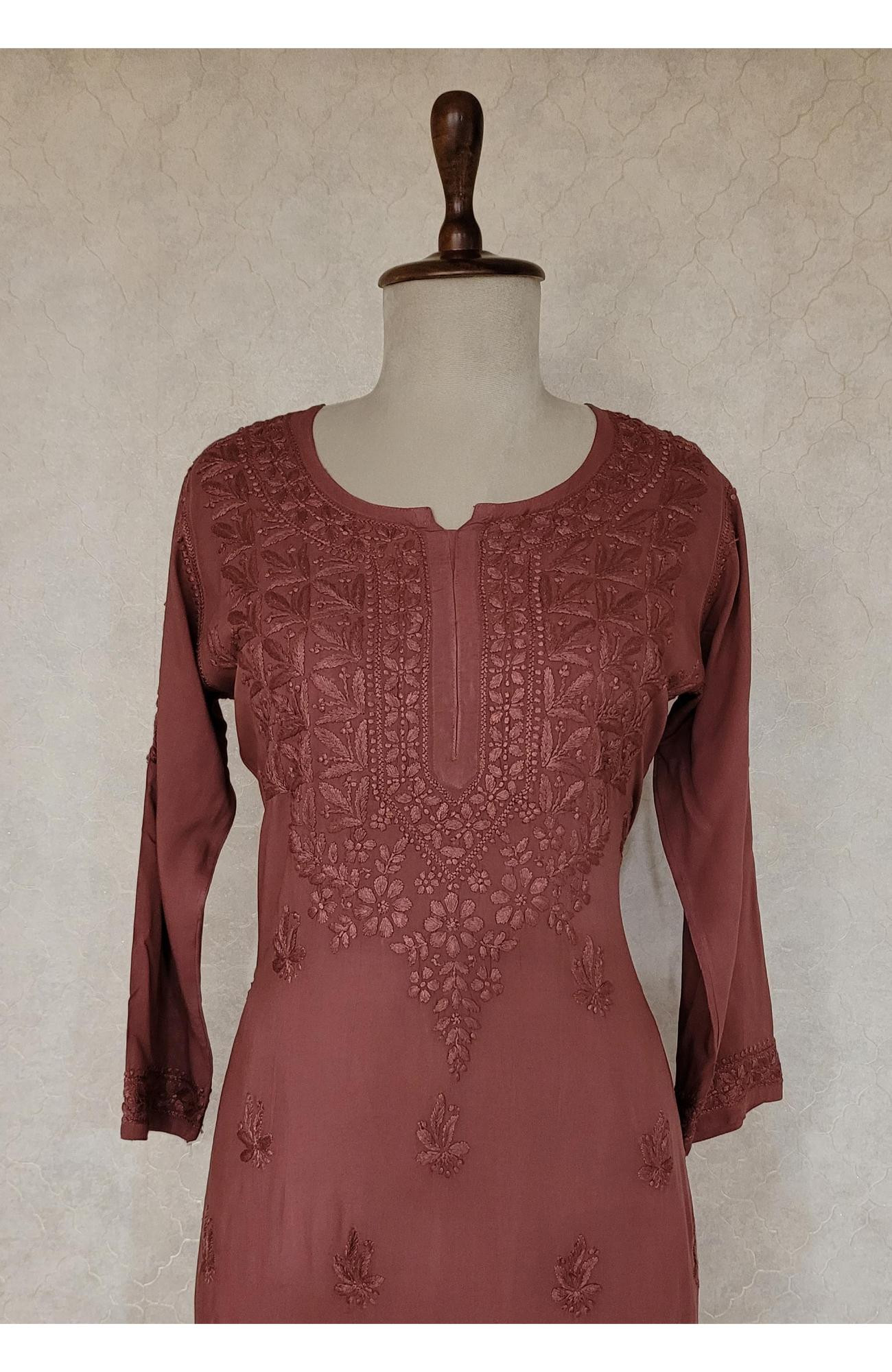 Maroon Modal Chikankari Kurta