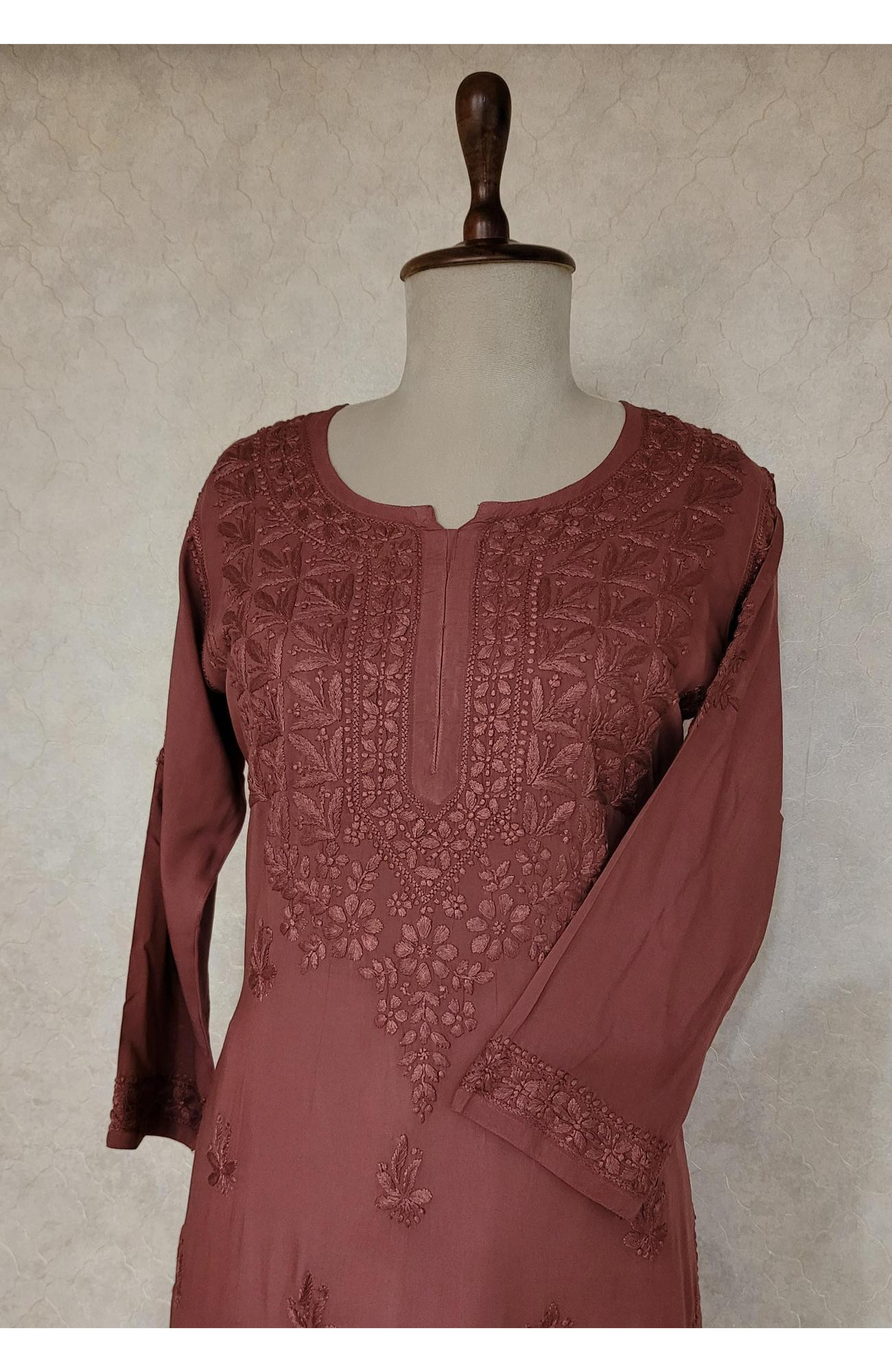 Maroon Modal Chikankari Kurta