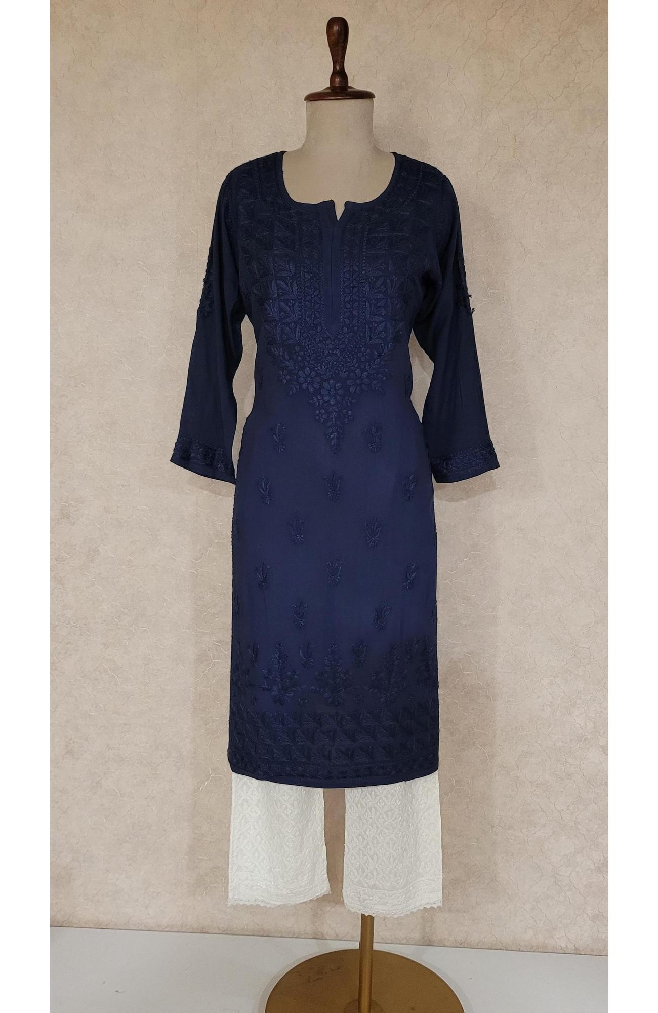 Navy Blue Modal Chikankari Kurta
