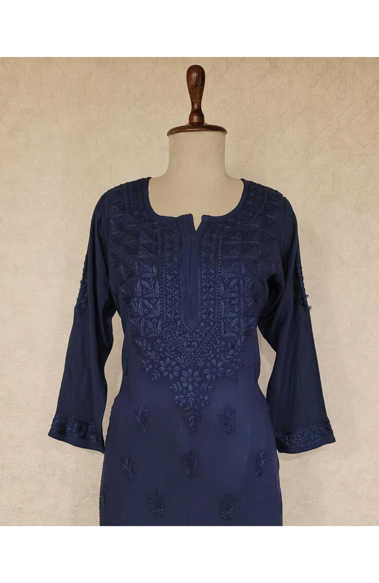 Navy Blue Modal Chikankari Kurta
