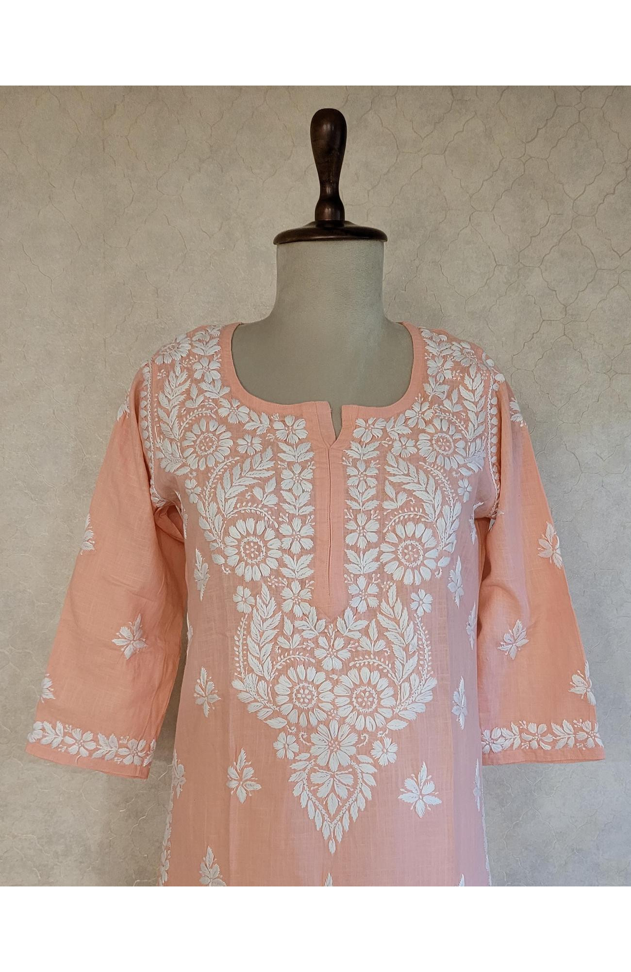 Pink Khadi Cotton Chikankari Kurta