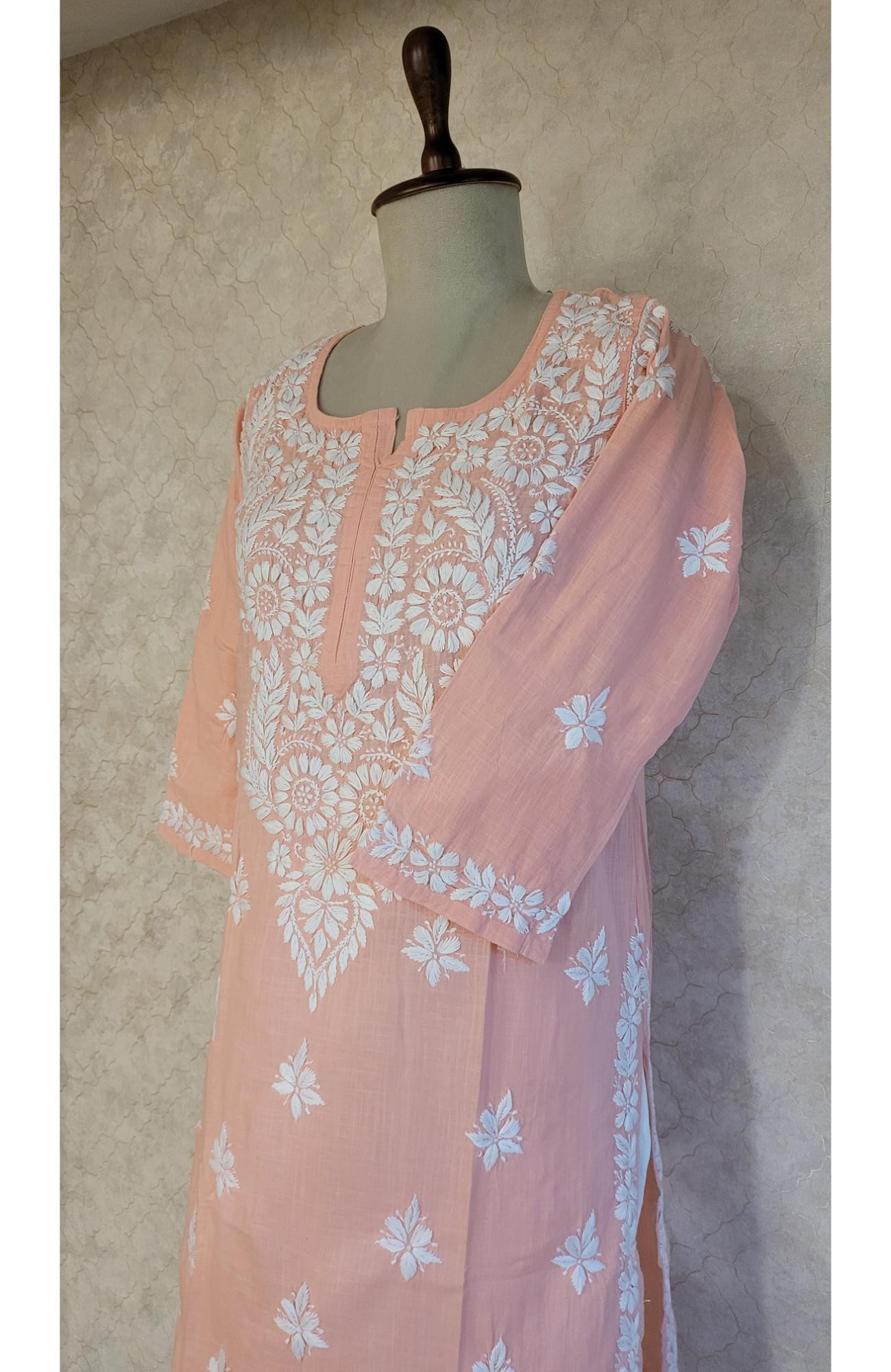 Pink Khadi Cotton Chikankari Kurta