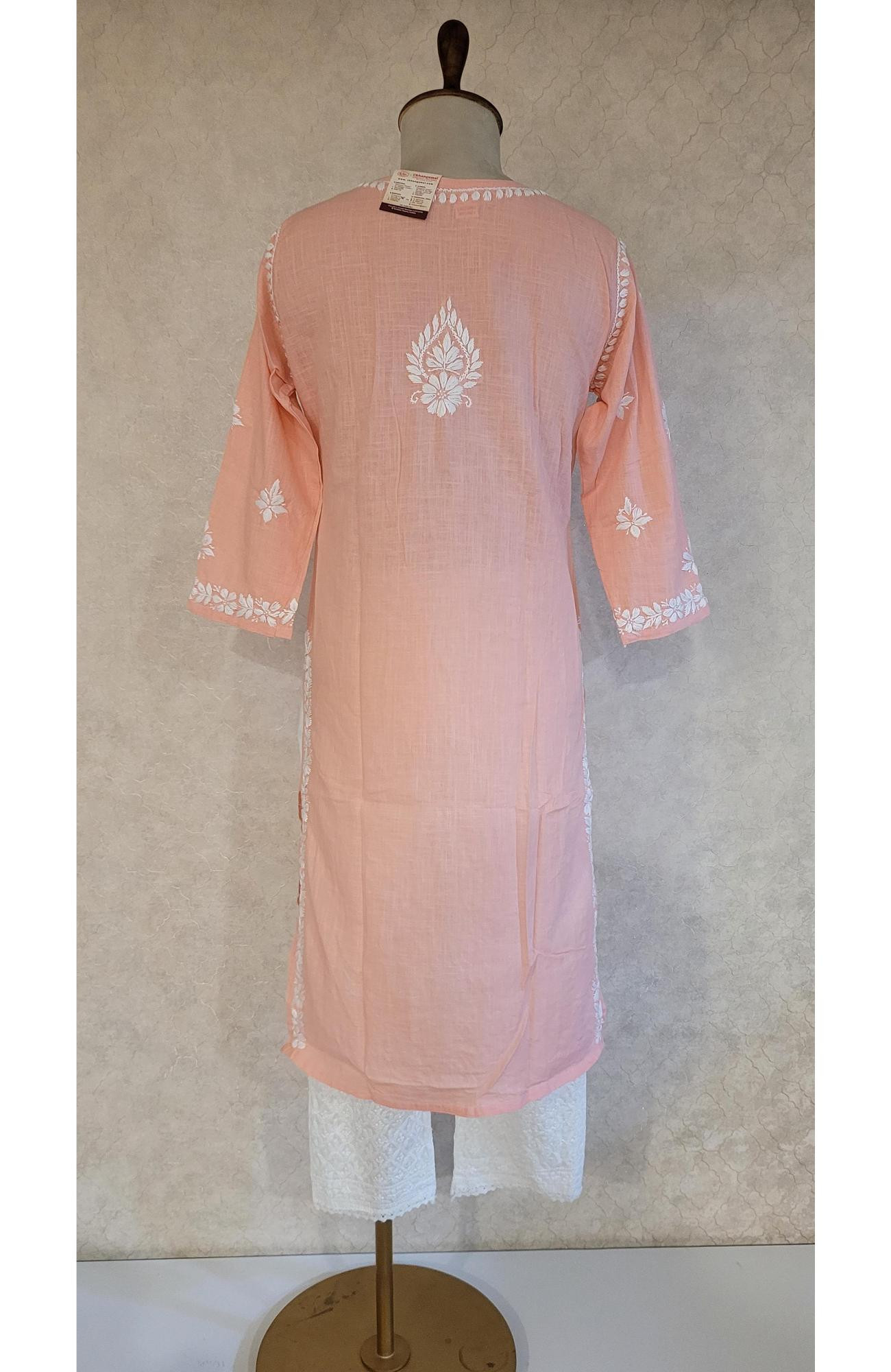 Pink Khadi Cotton Chikankari Kurta