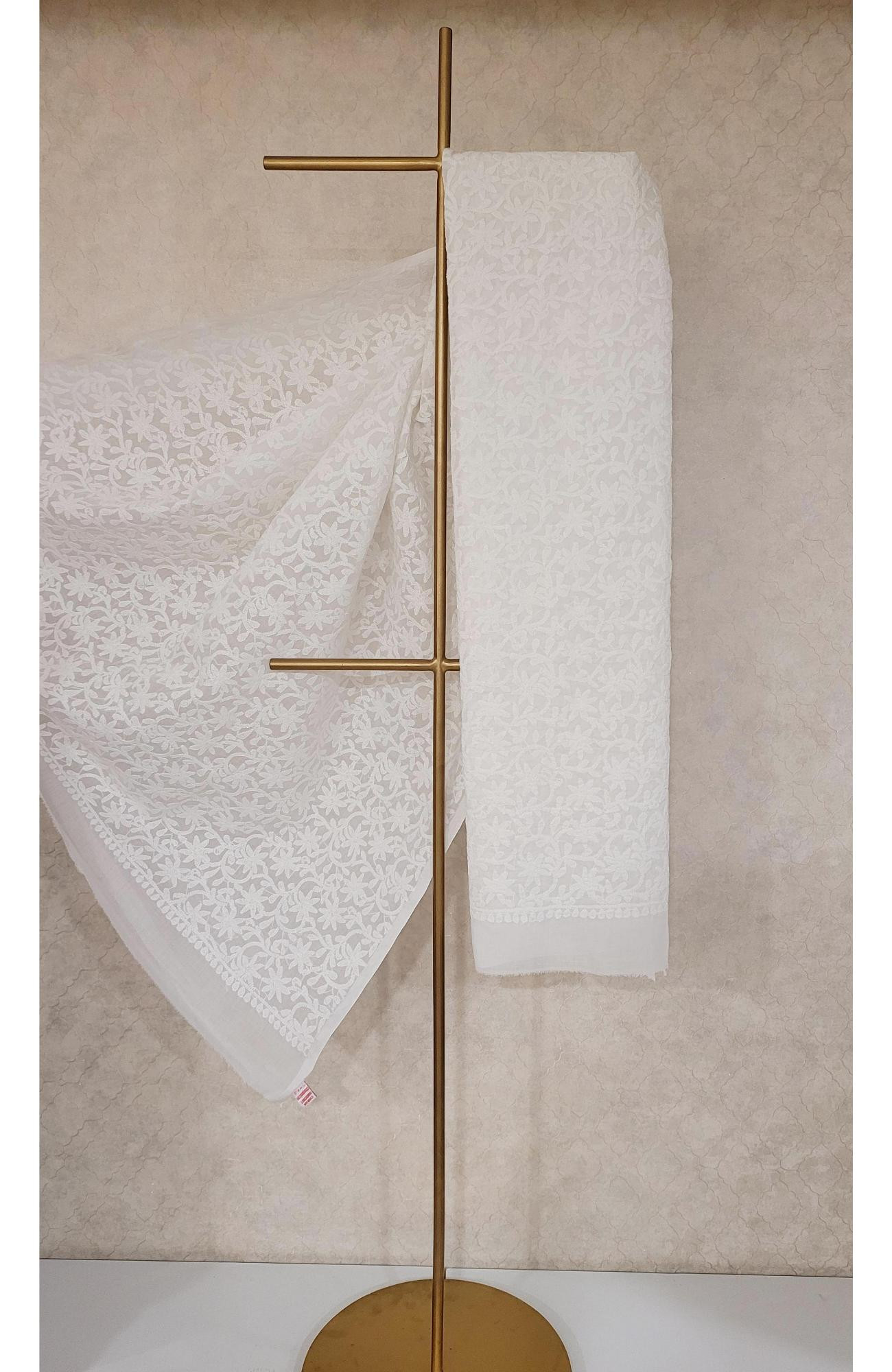 White Cotton Chikankari Dupatta