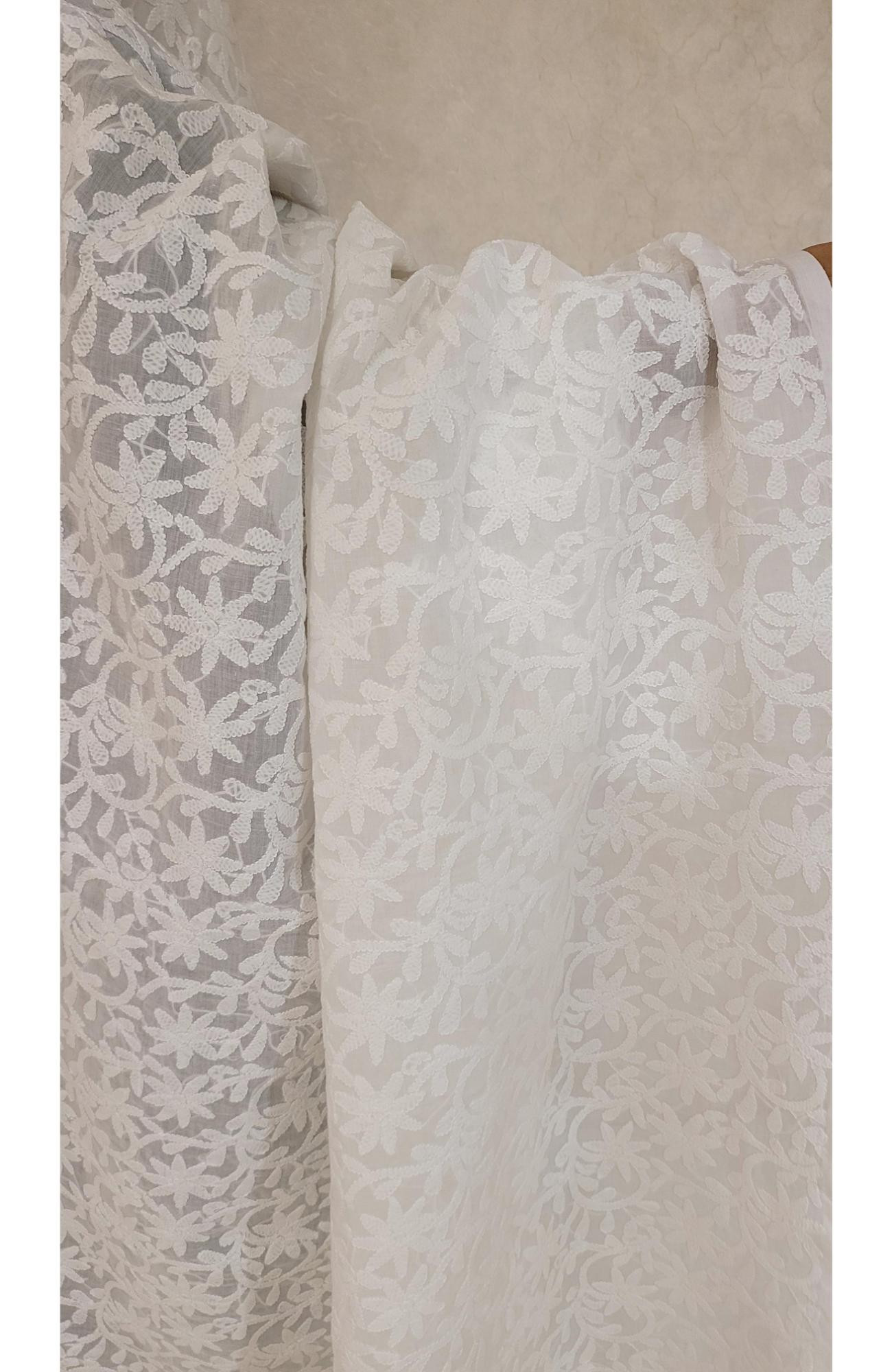 White Cotton Chikankari Dupatta