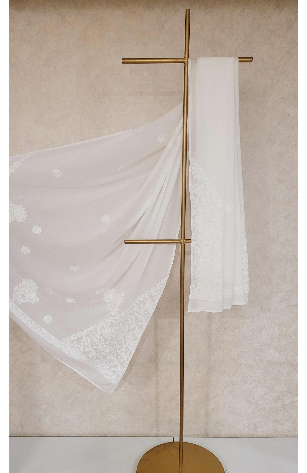 White Kota Cotton Chikankari Dupatta