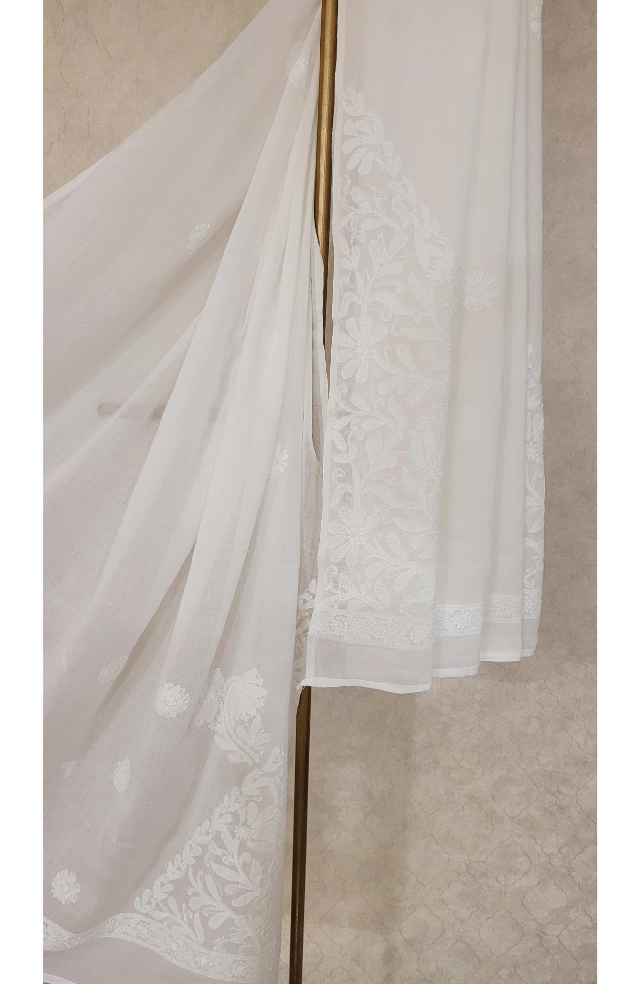 White Kota Cotton Chikankari Dupatta