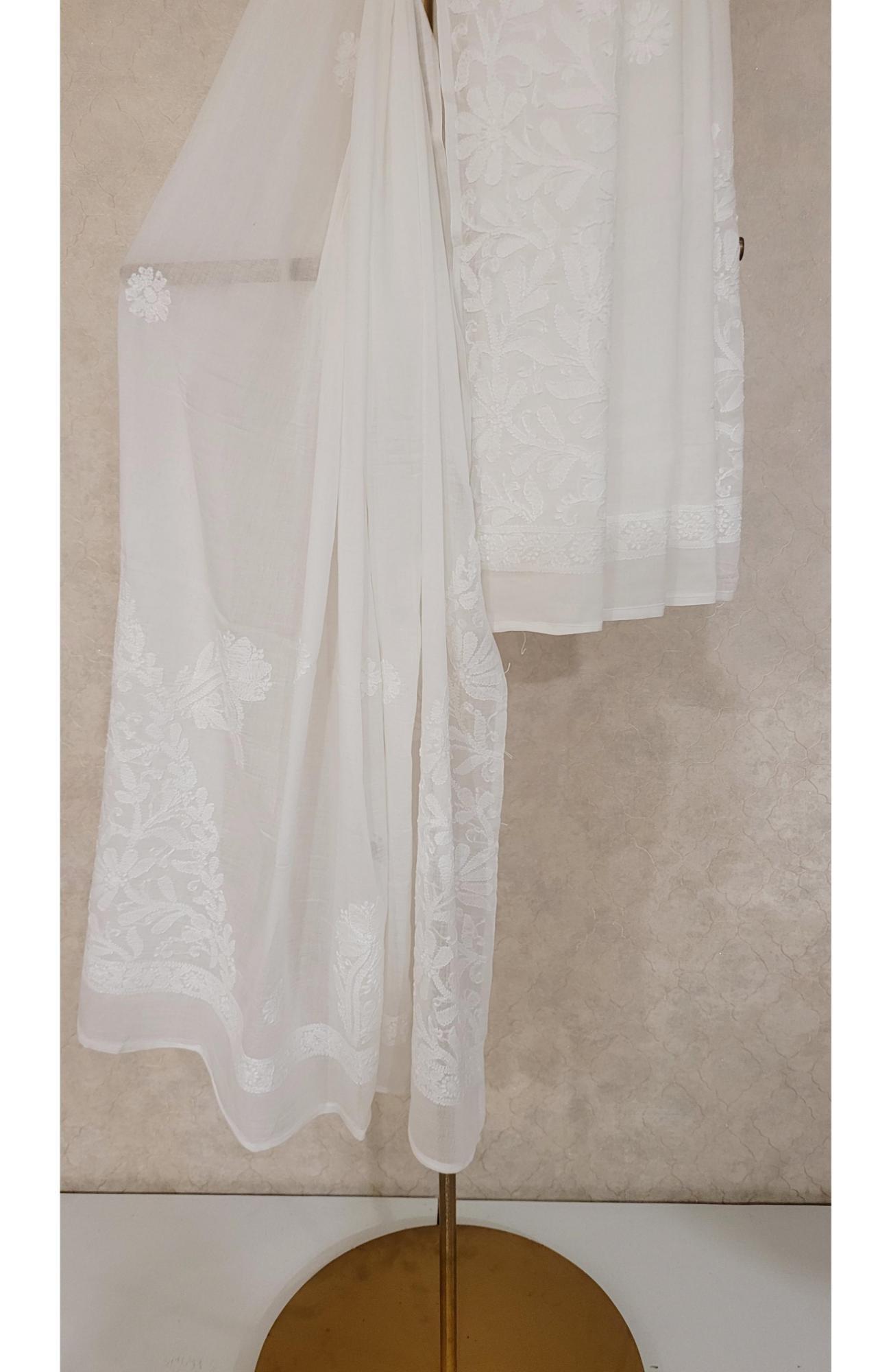 White Mul Cotton Chikankari Dupatta