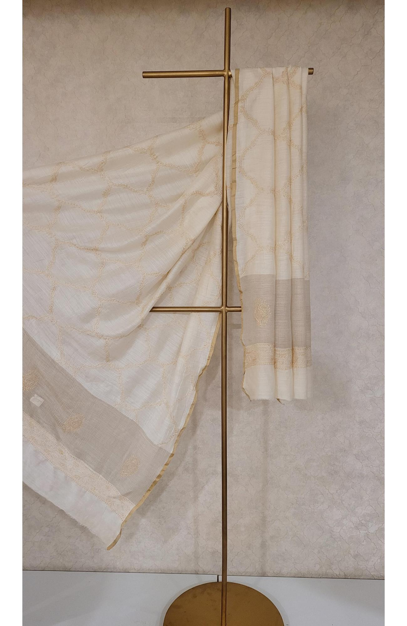 Beige Moonga Slik Chikankari Dupatta
