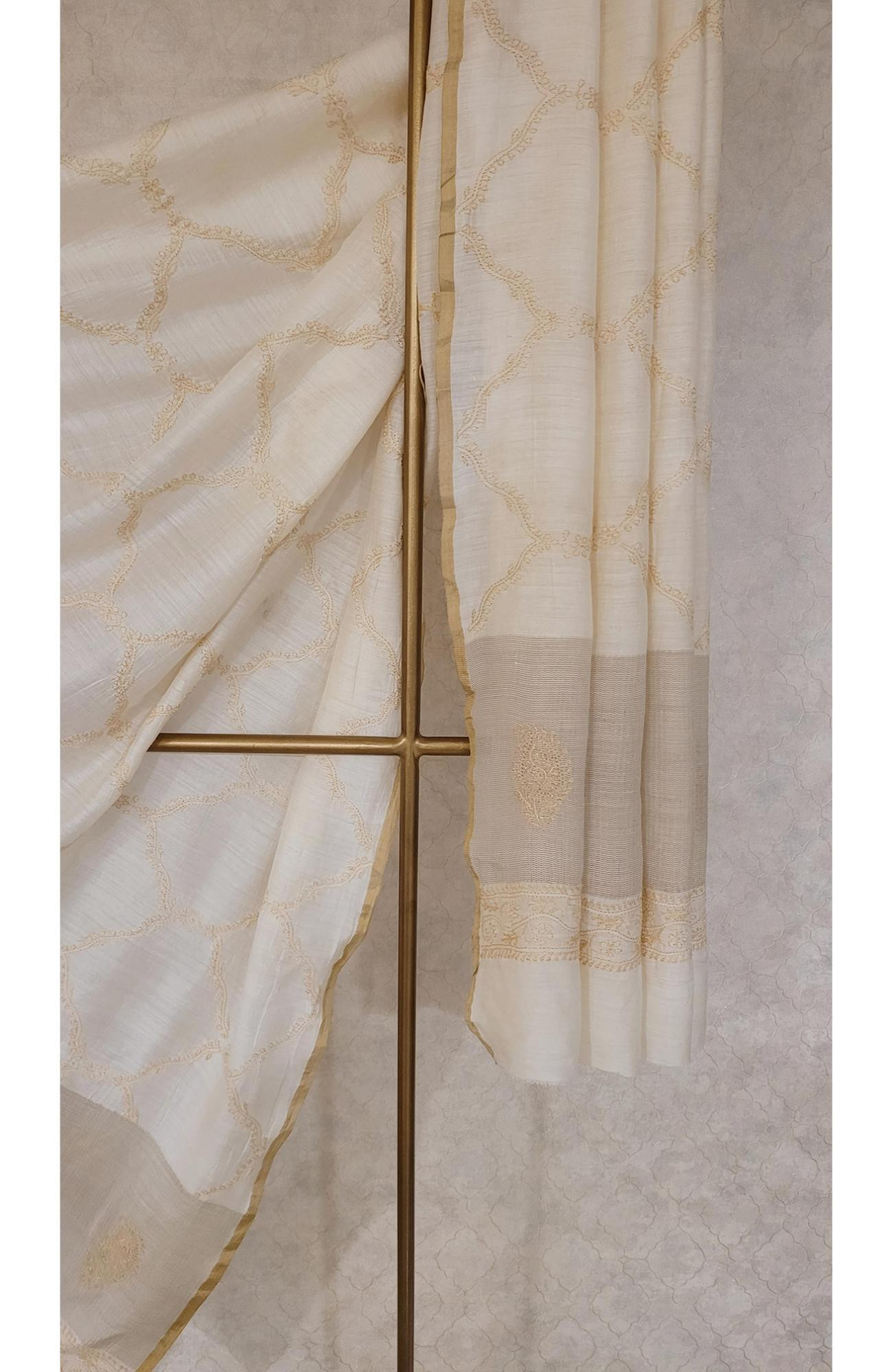 Beige Moonga Slik Chikankari Dupatta