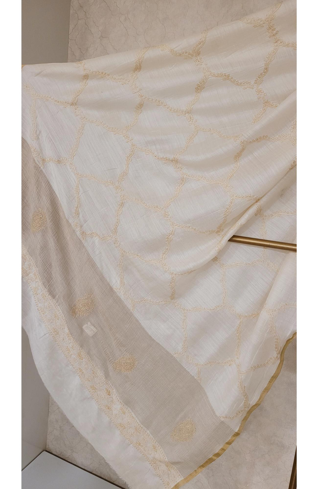 Beige Moonga Slik Chikankari Dupatta