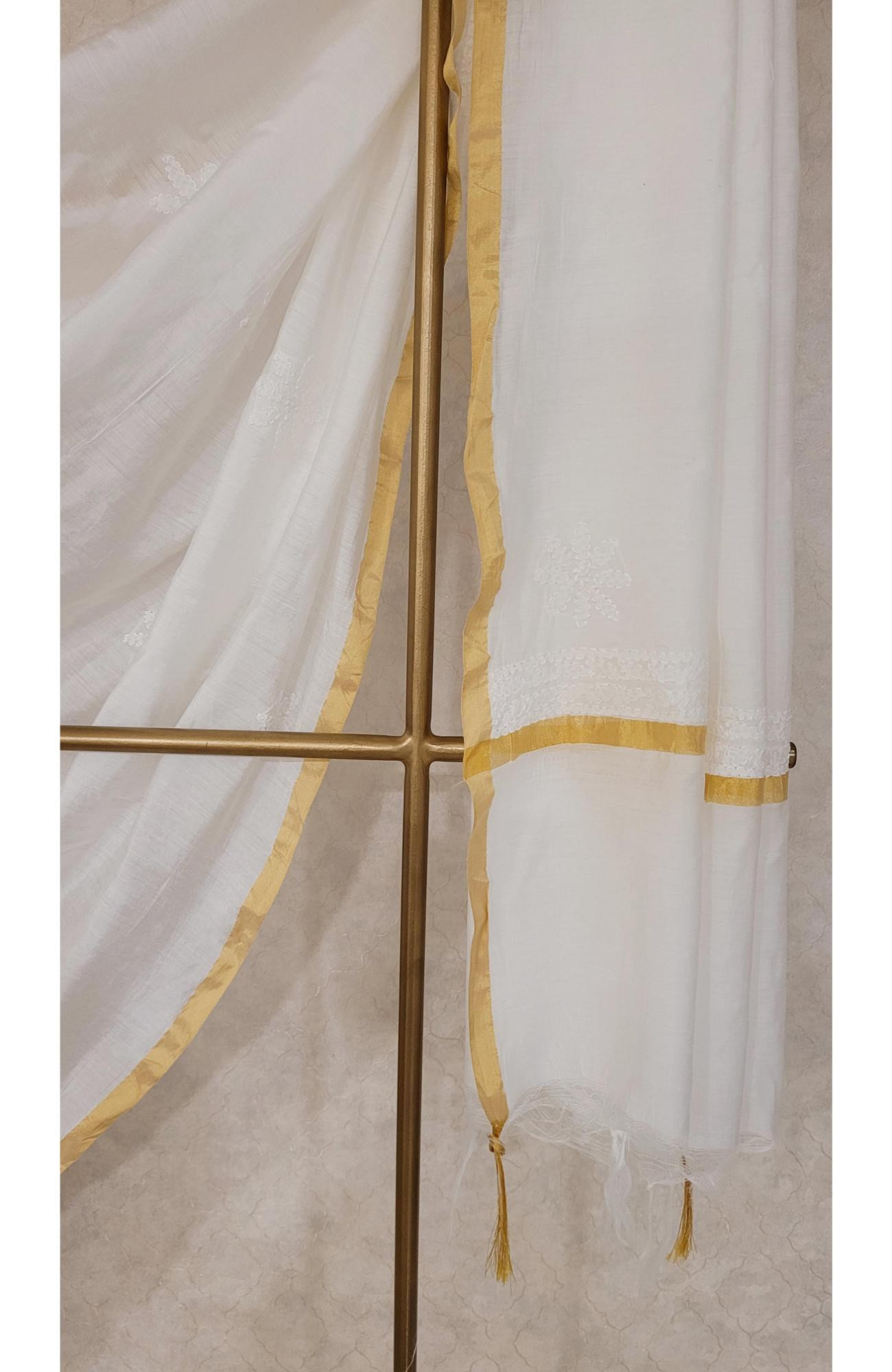 White Chanderi Chikankari Dupatta
