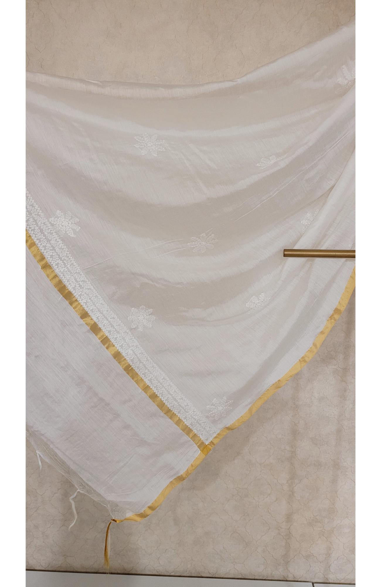 White Chanderi Chikankari Dupatta