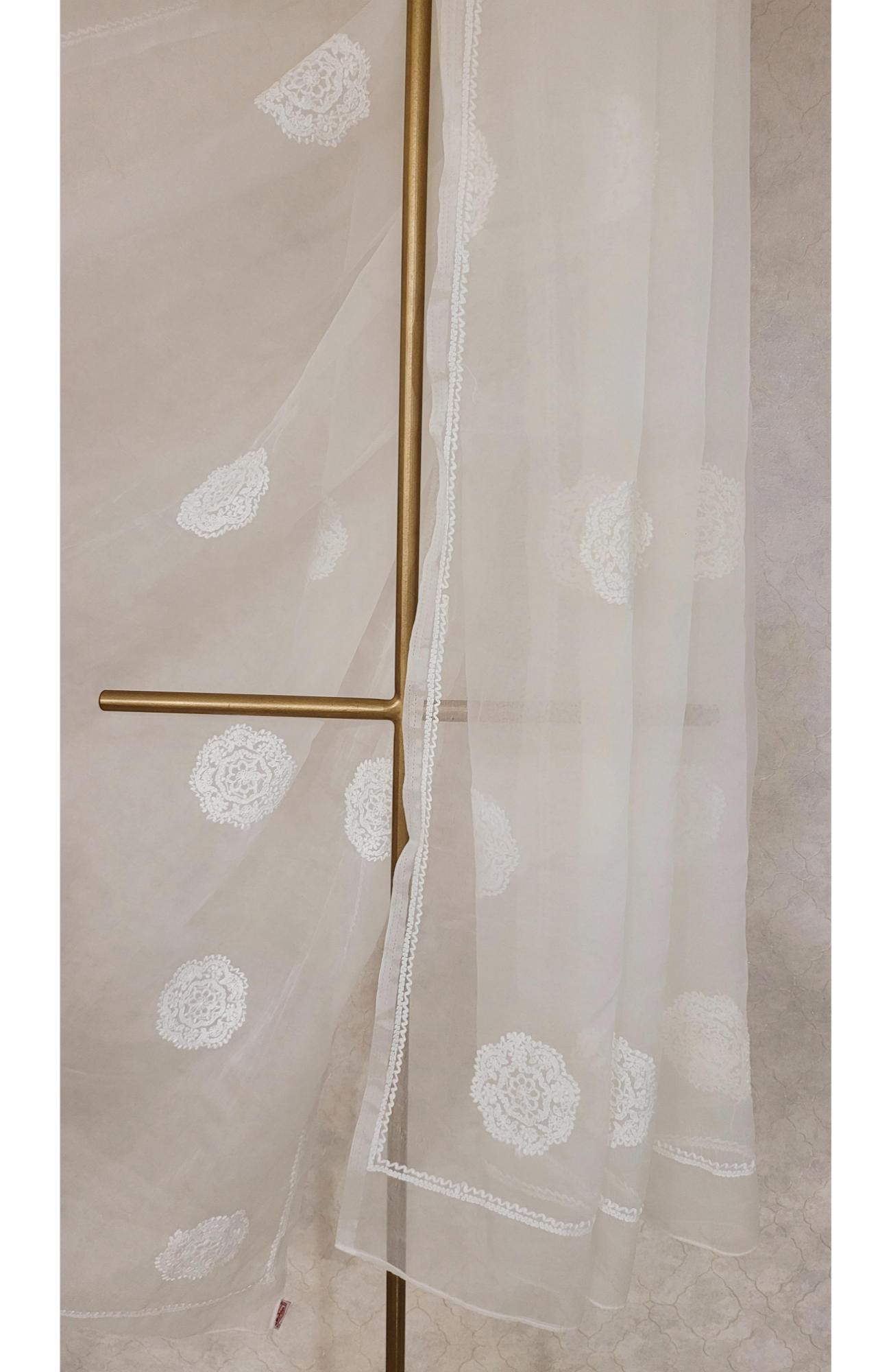 Off-white Organza Chikankari Dupatta