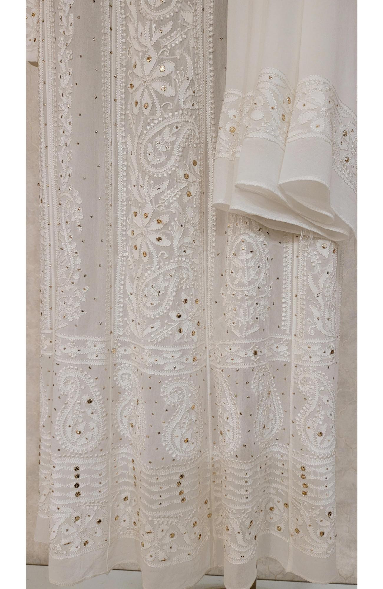White Pure Georgette Chikankari Anarkali Kurta & Dupatta