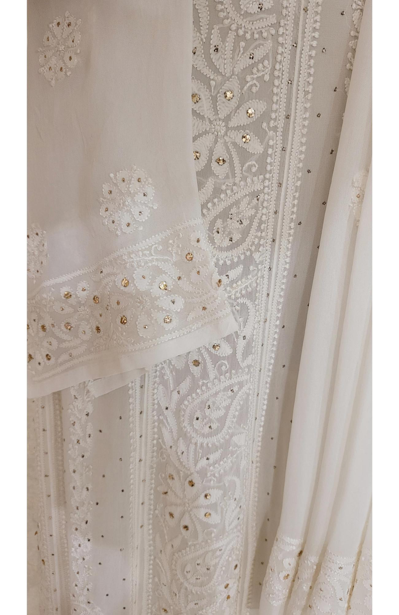 White Pure Georgette Chikankari Anarkali Kurta & Dupatta