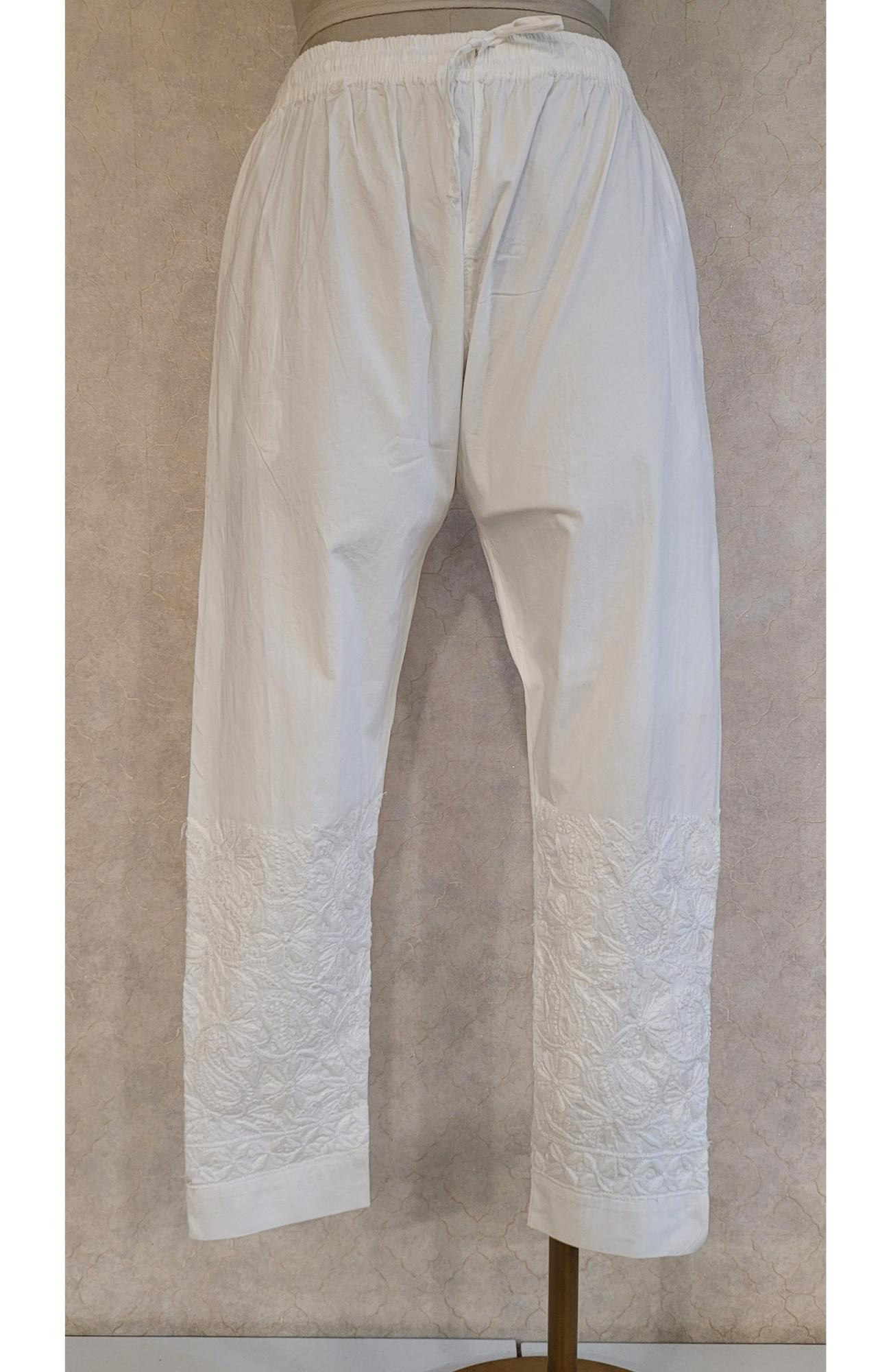 White Cotton Lycra Stretchable Chikankari Pant